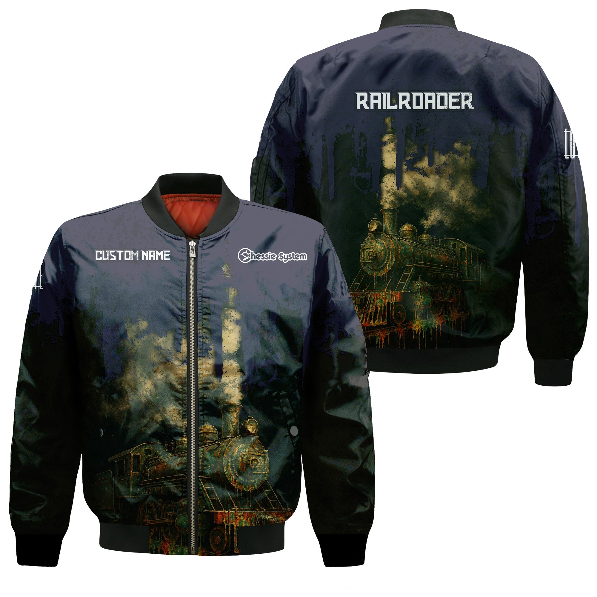 Railspirit Personalized Chessie System Railroad Bomber Jacket Vintage Train Art Style Bomber For Locomotive Fans