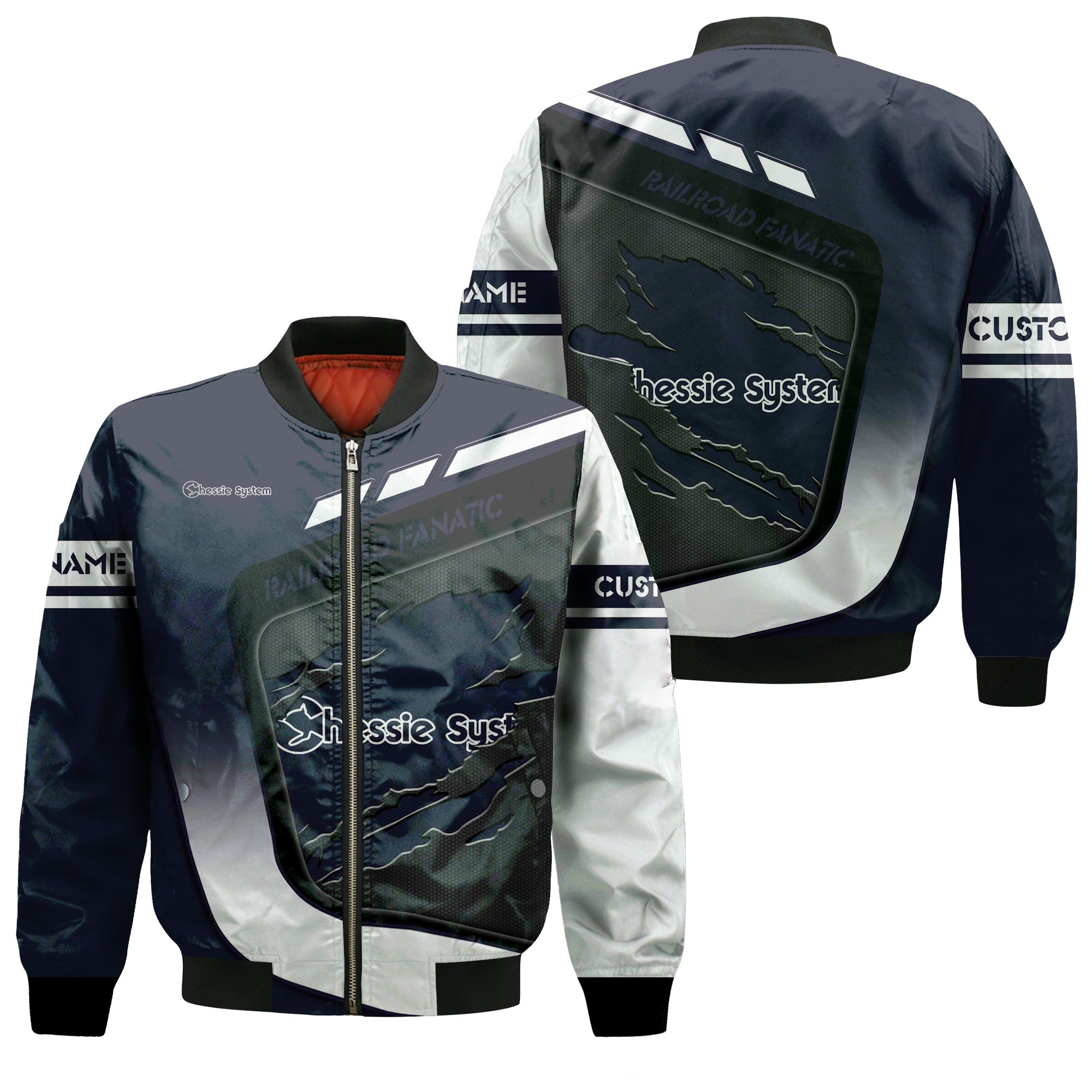 Railspirit Personalized Chessie System Railroad Bomber Jacket Ripped Texture Style Train Jacket For Railroad Fanatic