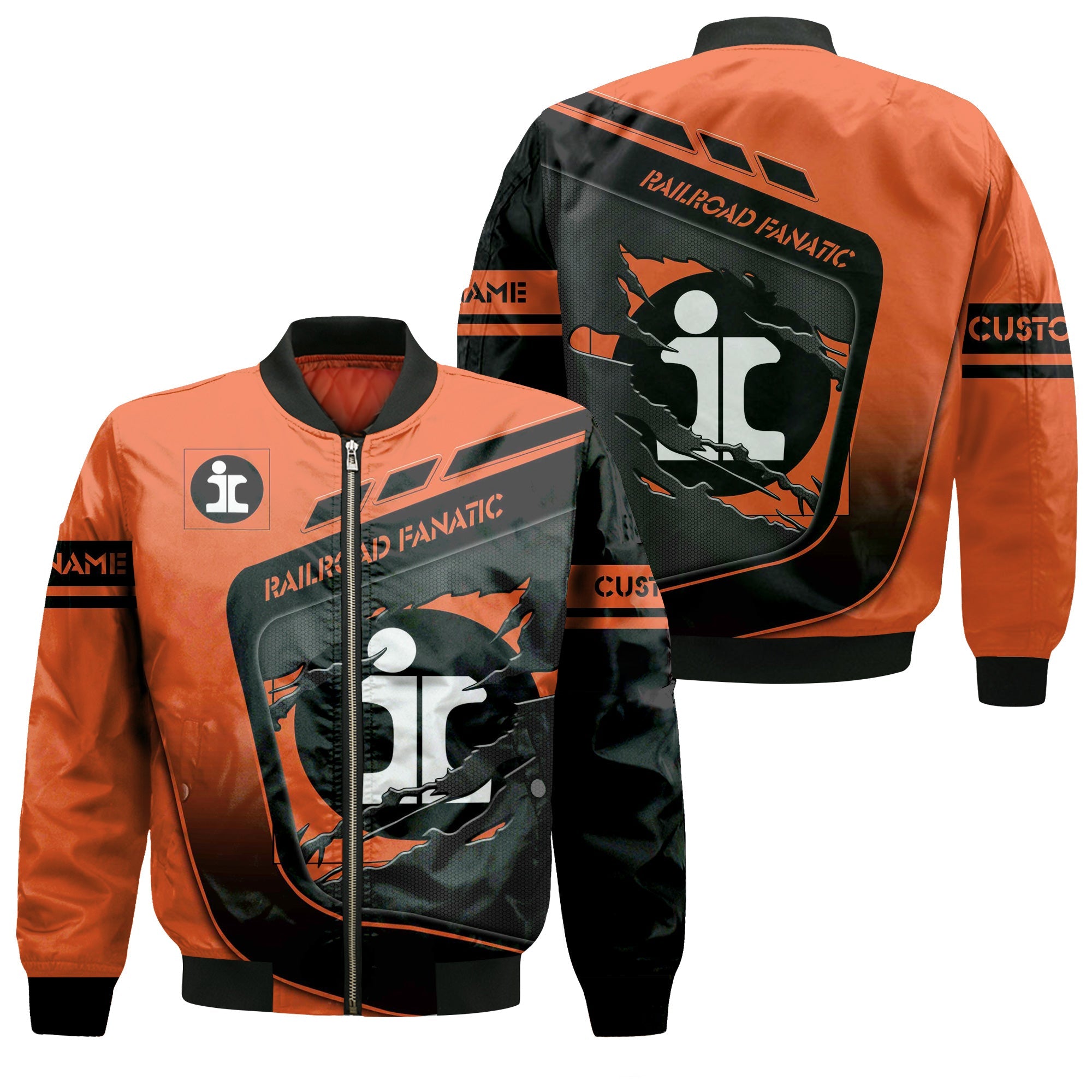 Railspirit Personalized Illinois Central Railroad Bomber Jacket Ripped Texture Style Train Jacket For Railroad Fanatic