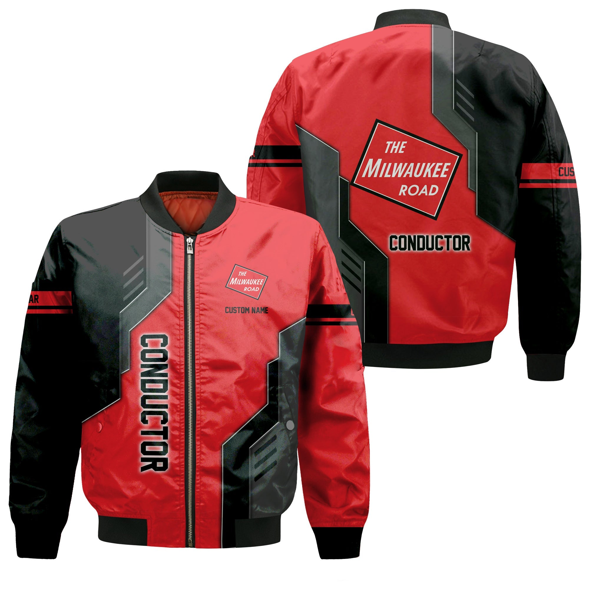 Railspirit Personalized Chicago, Milwaukee, St. Paul and Pacific Railroad Bomber Jacket Railway Style with Custom Job Milwaukee Road Train Jacket