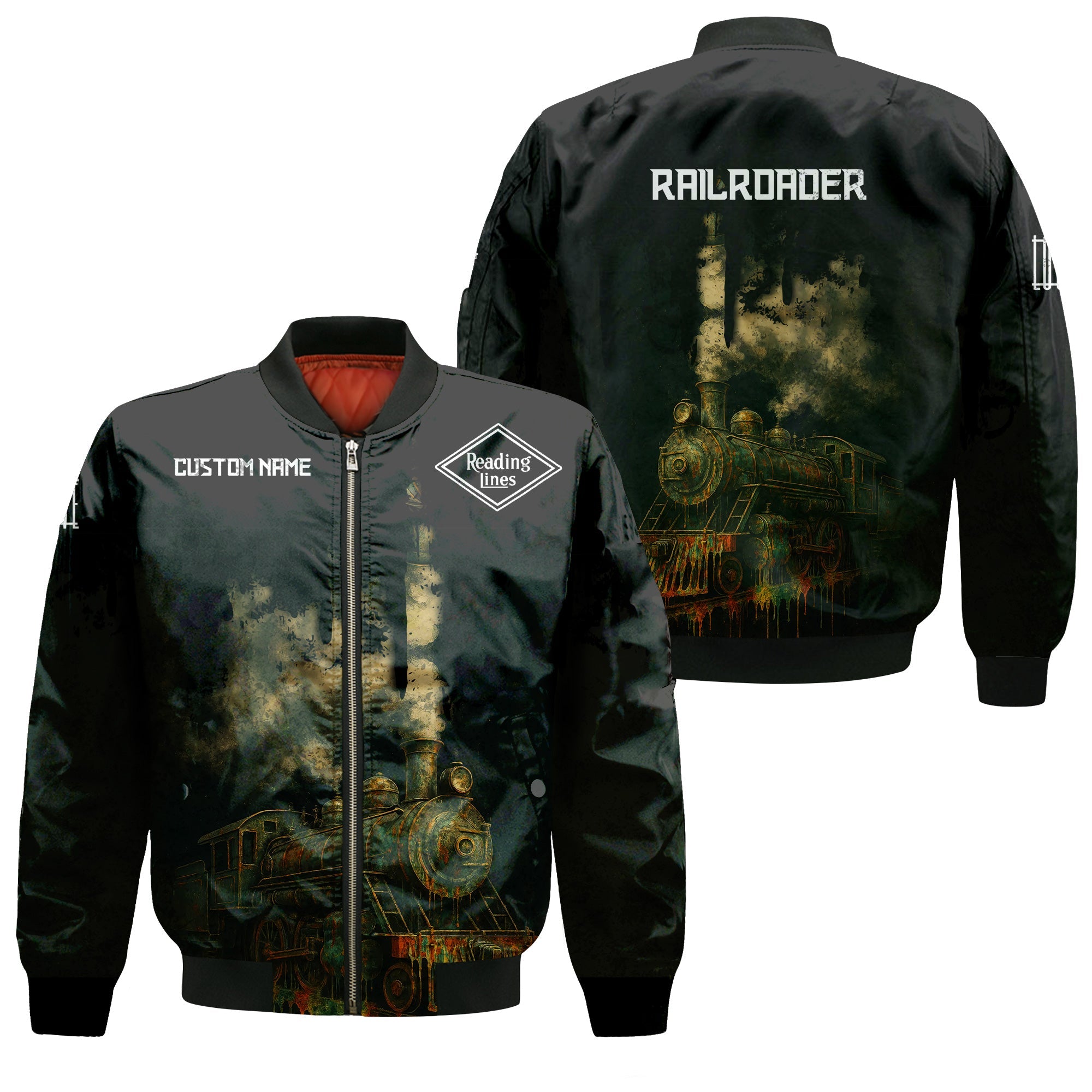 Railspirit Personalized Reading Railroad Bomber Jacket Vintage Train Art Style Bomber For Locomotive Fans
