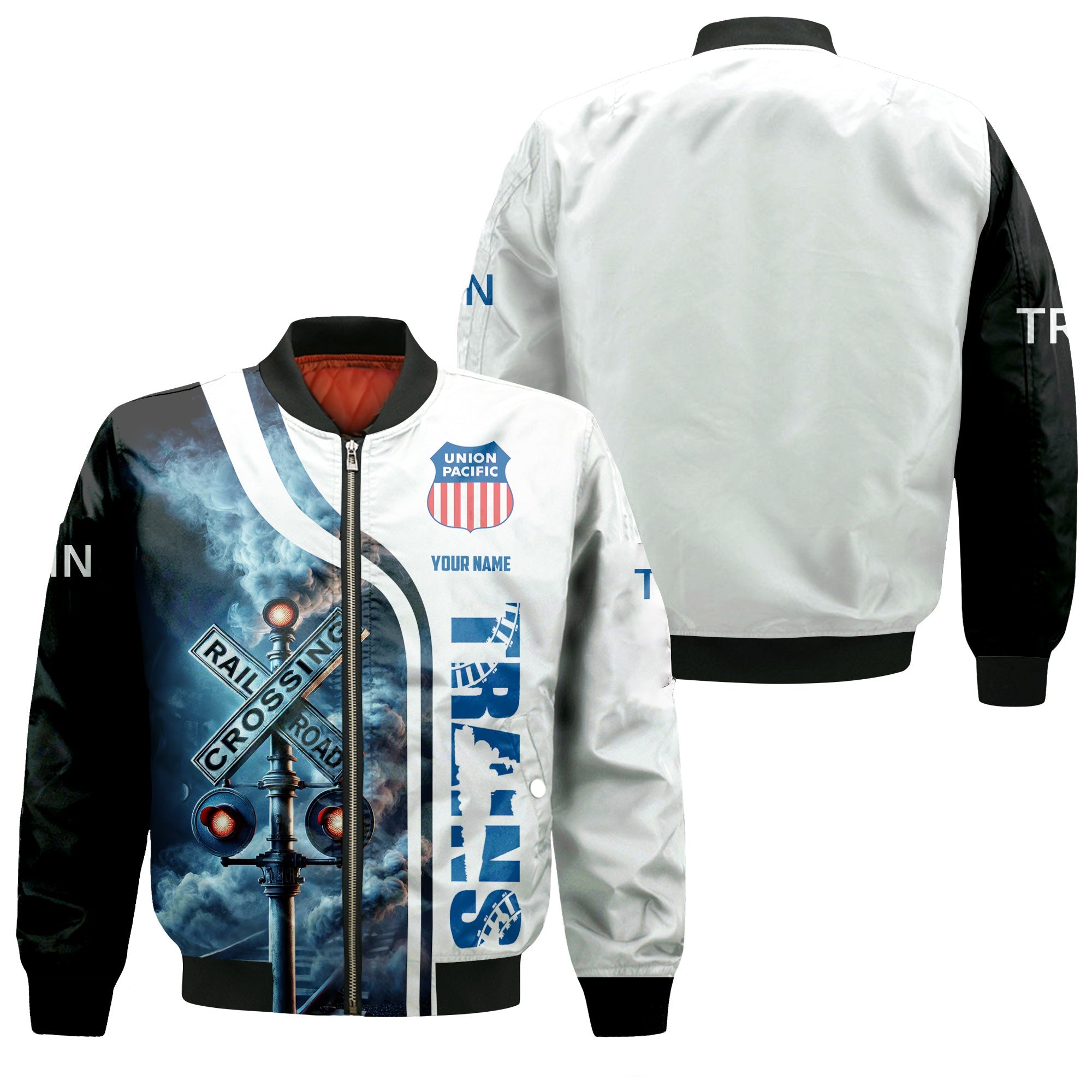 Railspirit Personalized Union Pacific Railroad Bomber Jacket Railroad Crossing Sign Big Boy Train Bomber All Over Print
