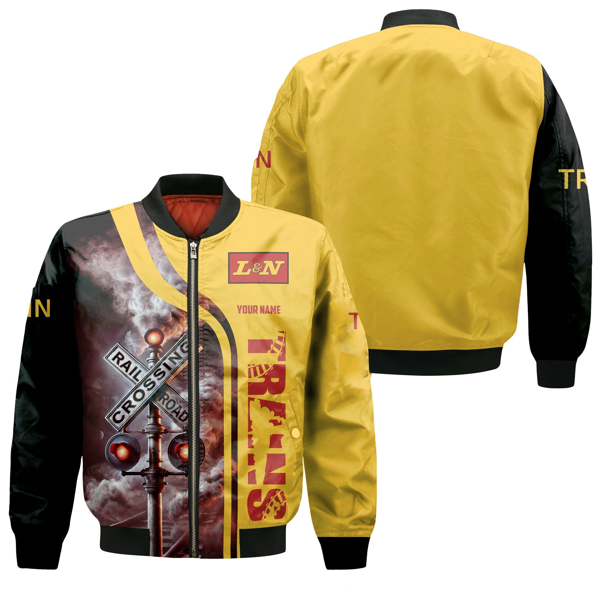 Railspirit Personalized Louisville and Nashville Railroad Bomber Jacket Railroad Crossing Sign L&N Train Bomber All Over Print