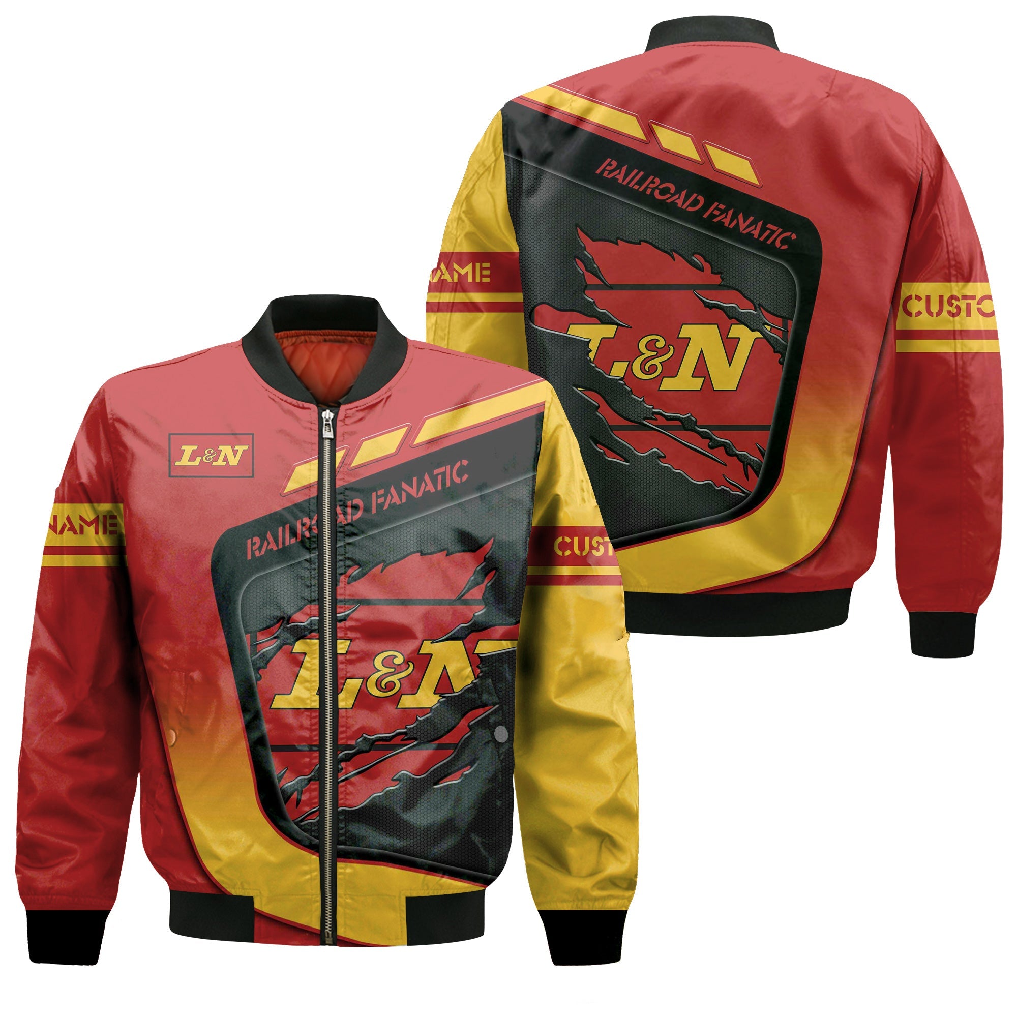 Railspirit Personalized Louisville and Nashville Railroad Bomber Jacket Ripped Texture Style L&N Train Jacket For Railroad Fanatic