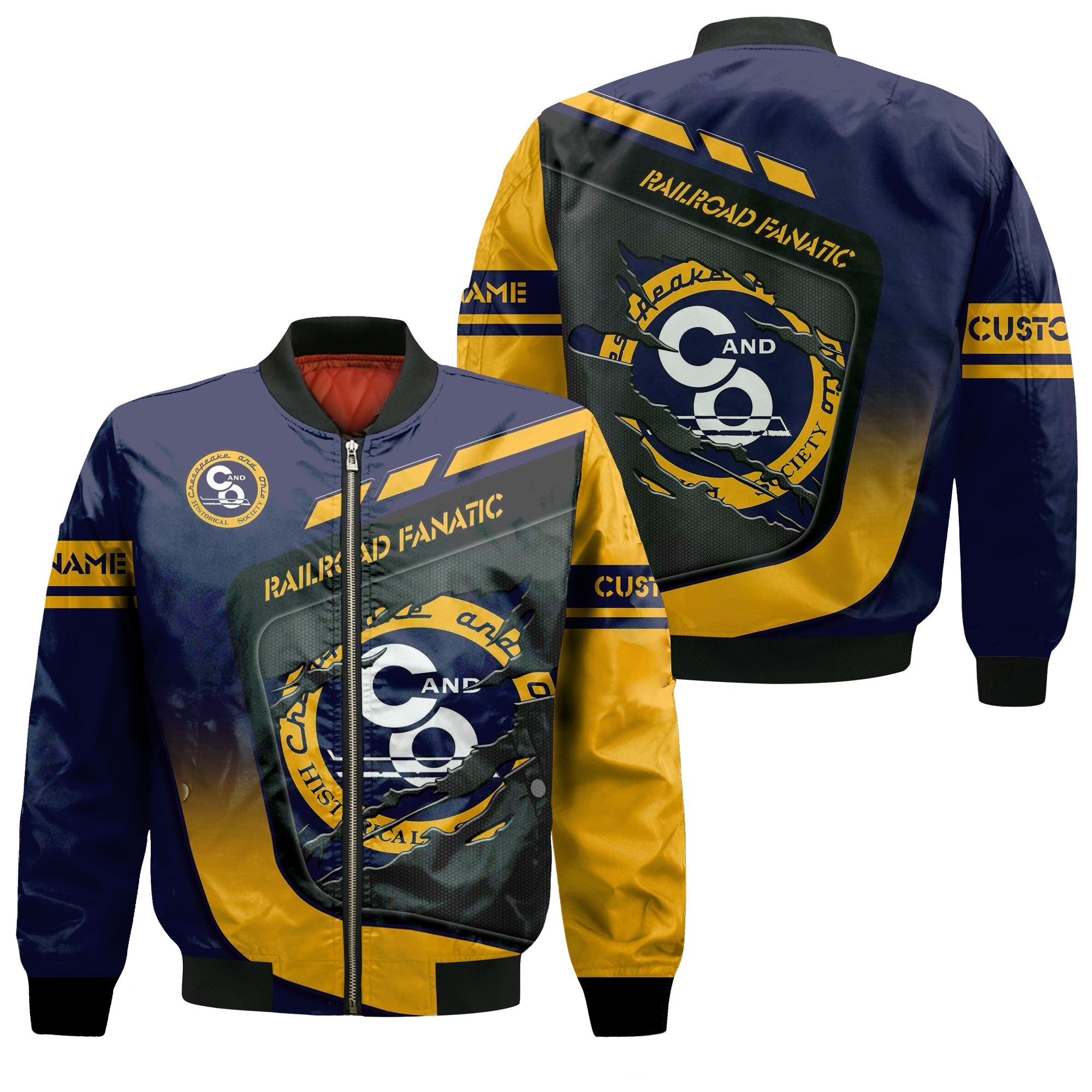 Railspirit Personalized Chesapeake and Ohio Railway Bomber Jacket Ripped Texture Style C&O Train Jacket For Railroad Fanatic