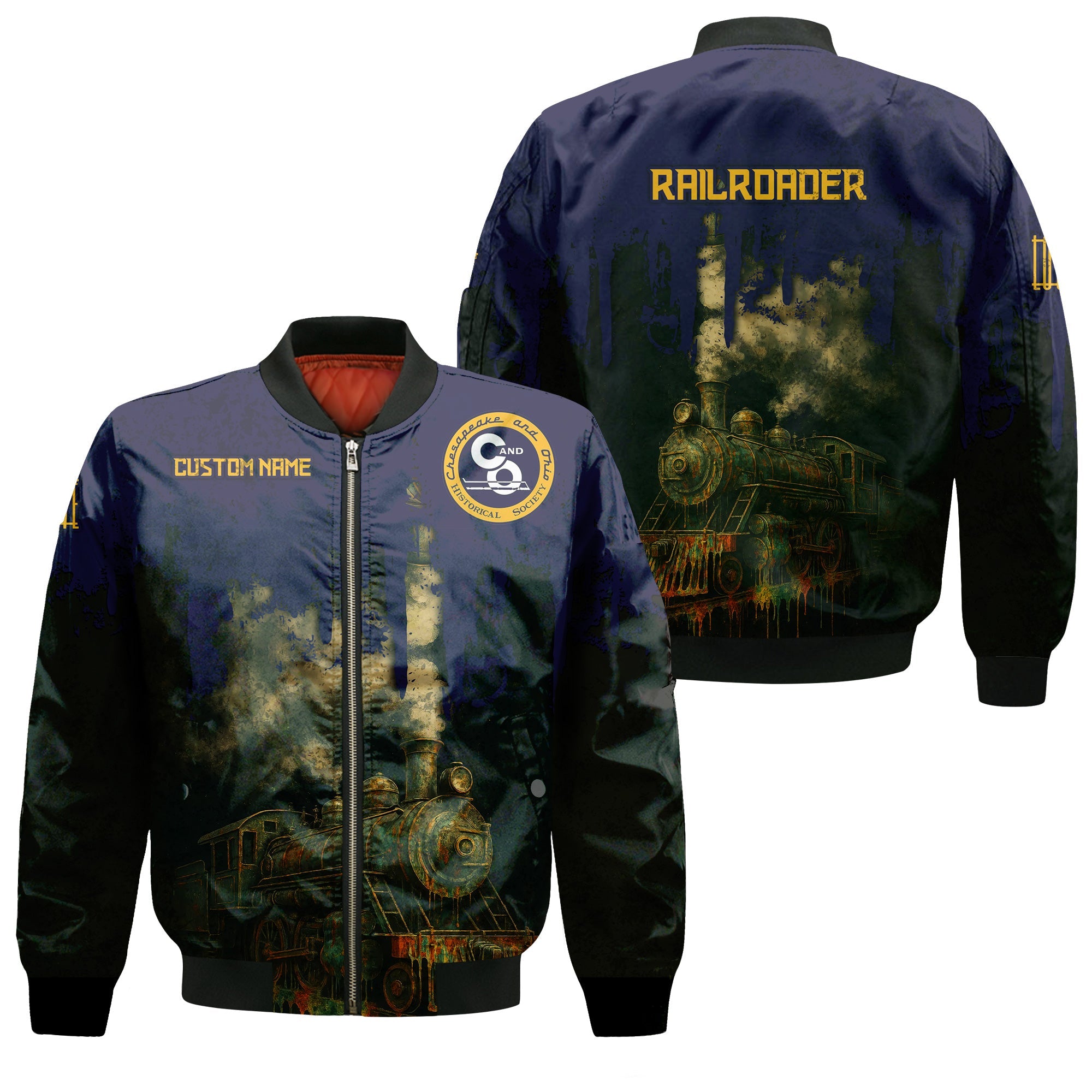 Railspirit Personalized Chesapeake and Ohio Railway Bomber Jacket Vintage Train Art Style C&O Bomber For Locomotive Fans