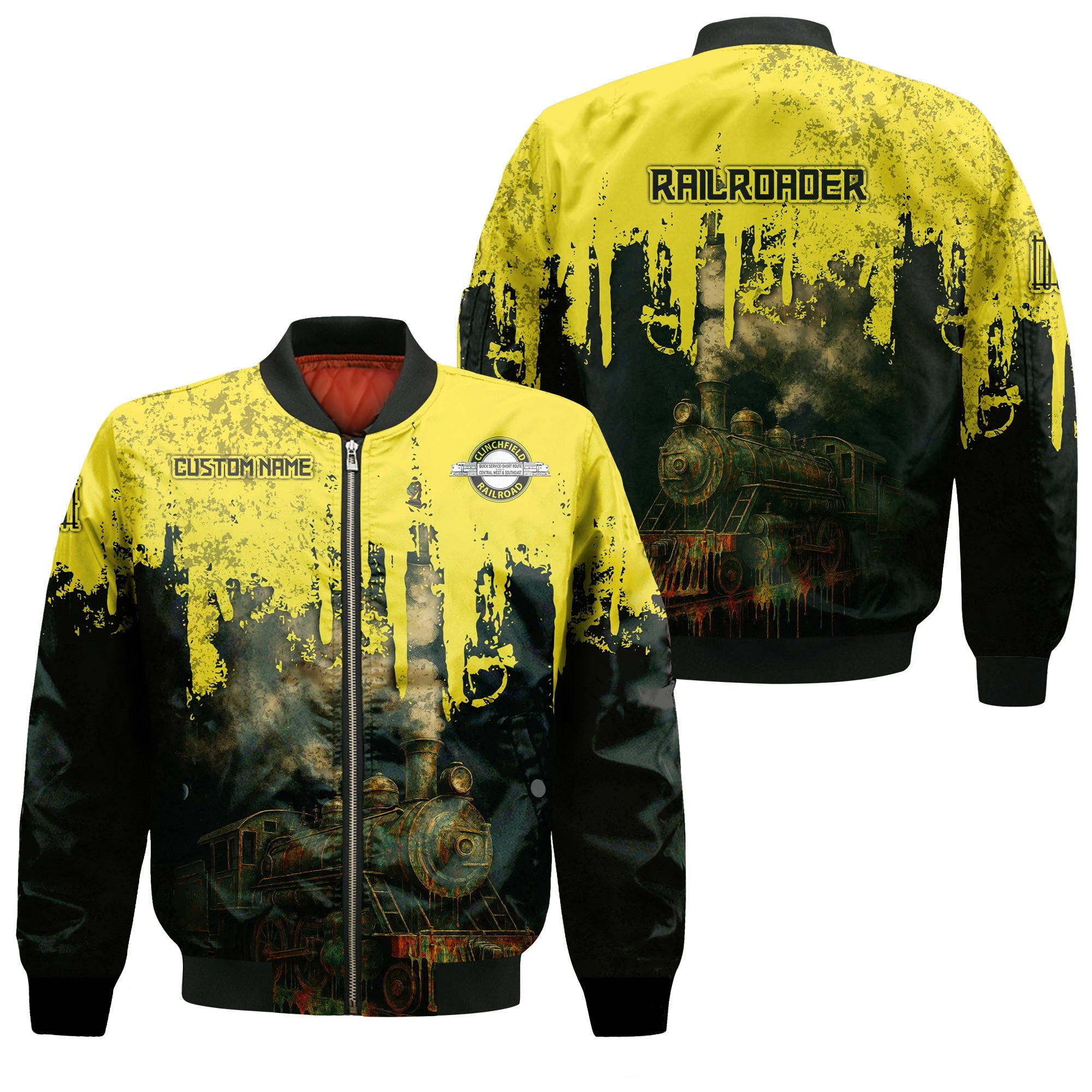 Railspirit Personalized Clinchfield Railroad Bomber Jacket Vintage Train Art Style Bomber For Locomotive Fans