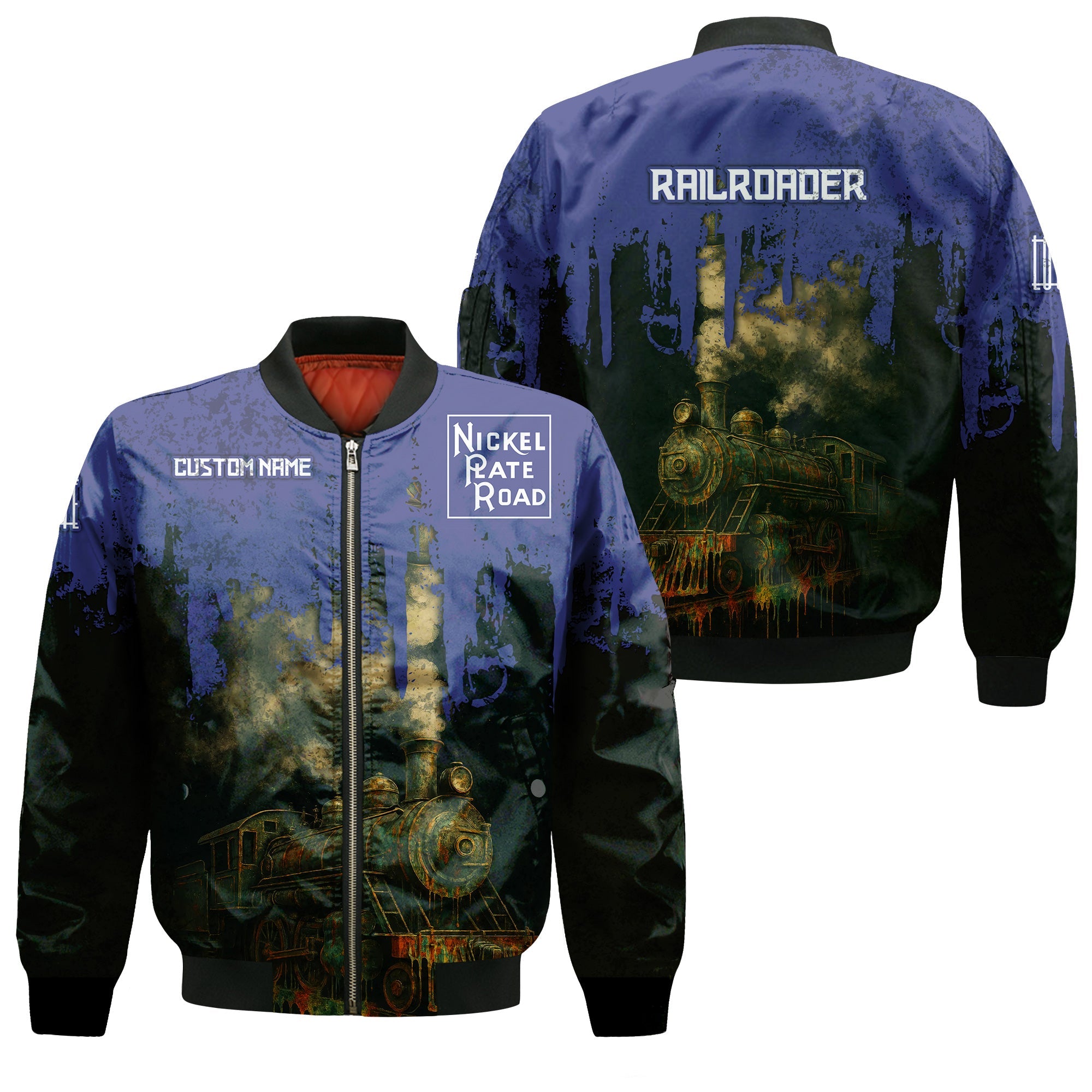 Railspirit Personalized New York, Chicago and St. Louis Railroad Bomber Jacket Vintage Train Art Style Nickel Plate Road Bomber For Locomotive Fans