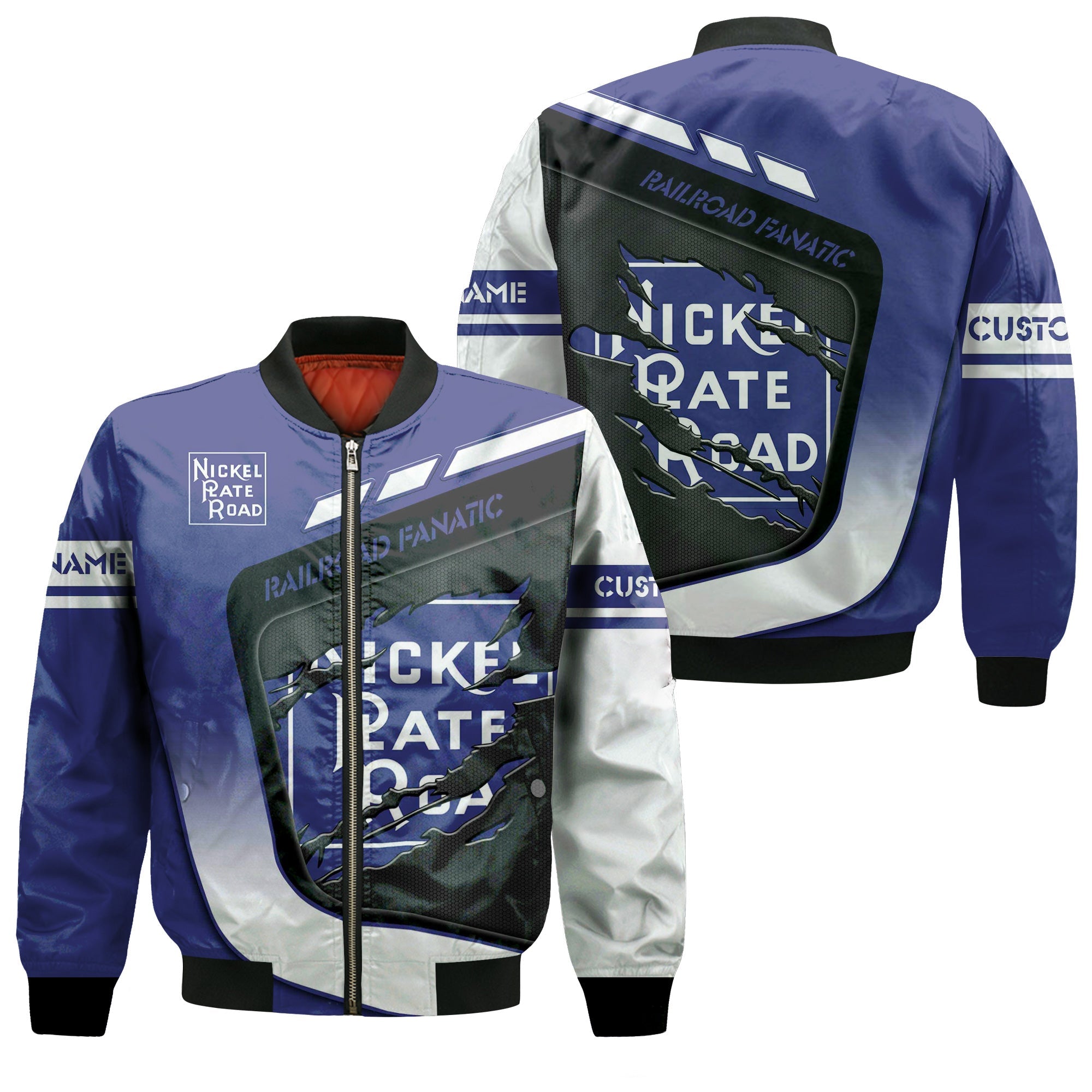 Railspirit Personalized New York, Chicago and St. Louis Railroad Bomber Jacket Ripped Texture Style Nickel Plate Road Train Jacket