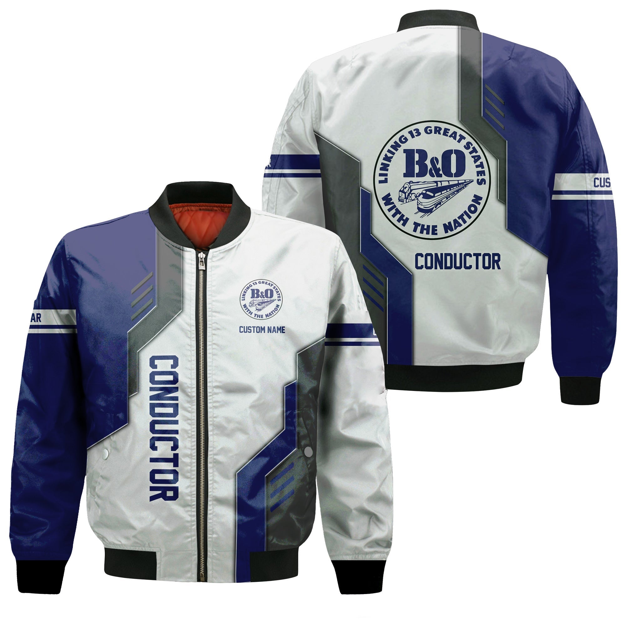 Railspirit Personalized B&O Great States Railroad Bomber Jacket Unique Railway Style with Custom Job Train Jacket