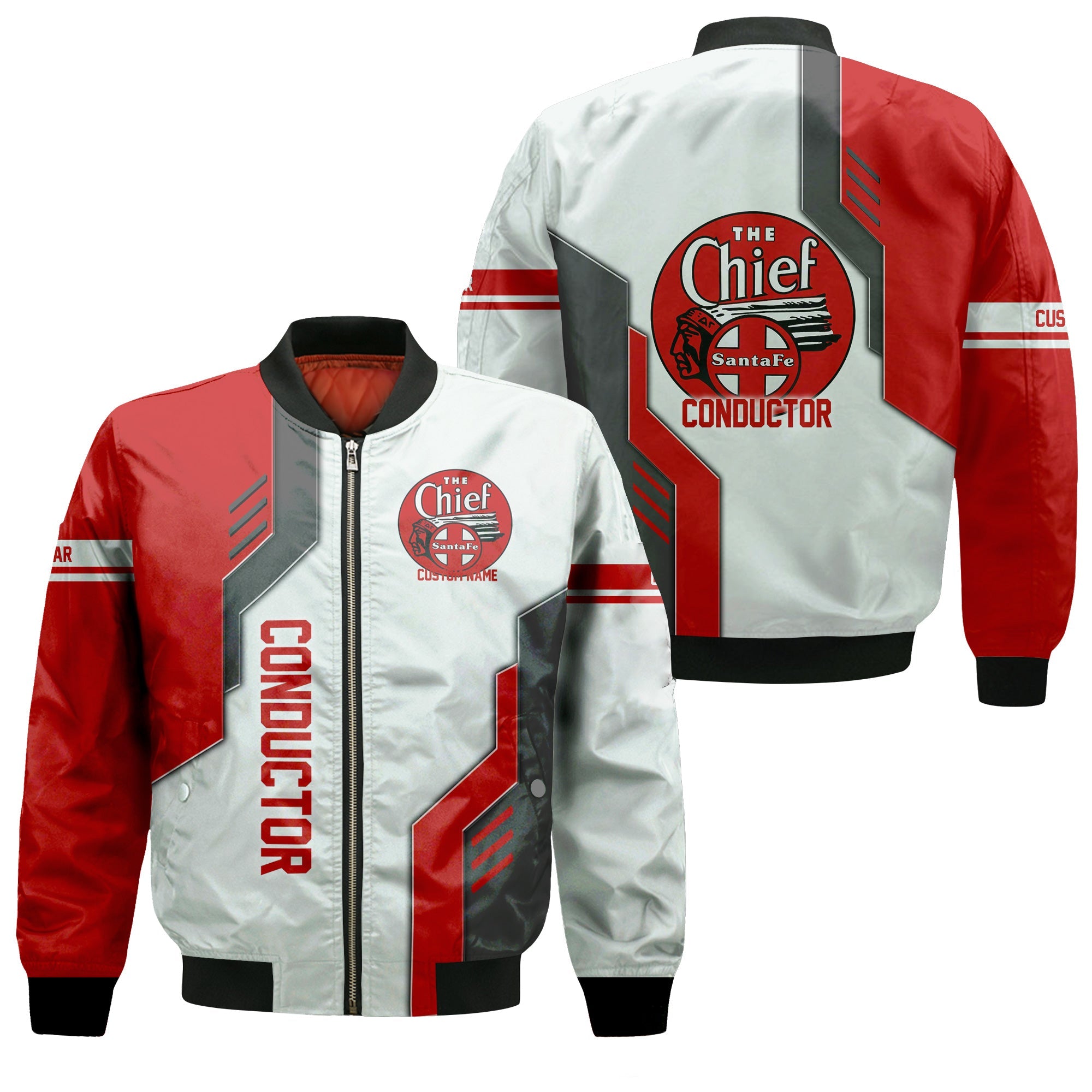 Railspirit Personalized The Chief Santa Fe Railroad Bomber Jacket Unique Railway Style with Custom Job Train Jacket