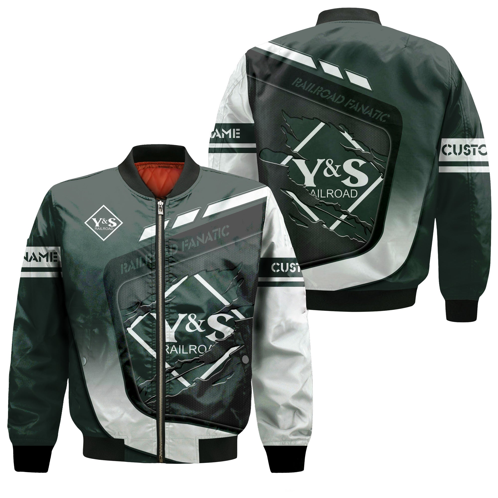 Railspirit Personalized Youngstown & Southern Railroad Bomber Jacket Ripped Texture Style Train Jacket For Railroad Fanatic