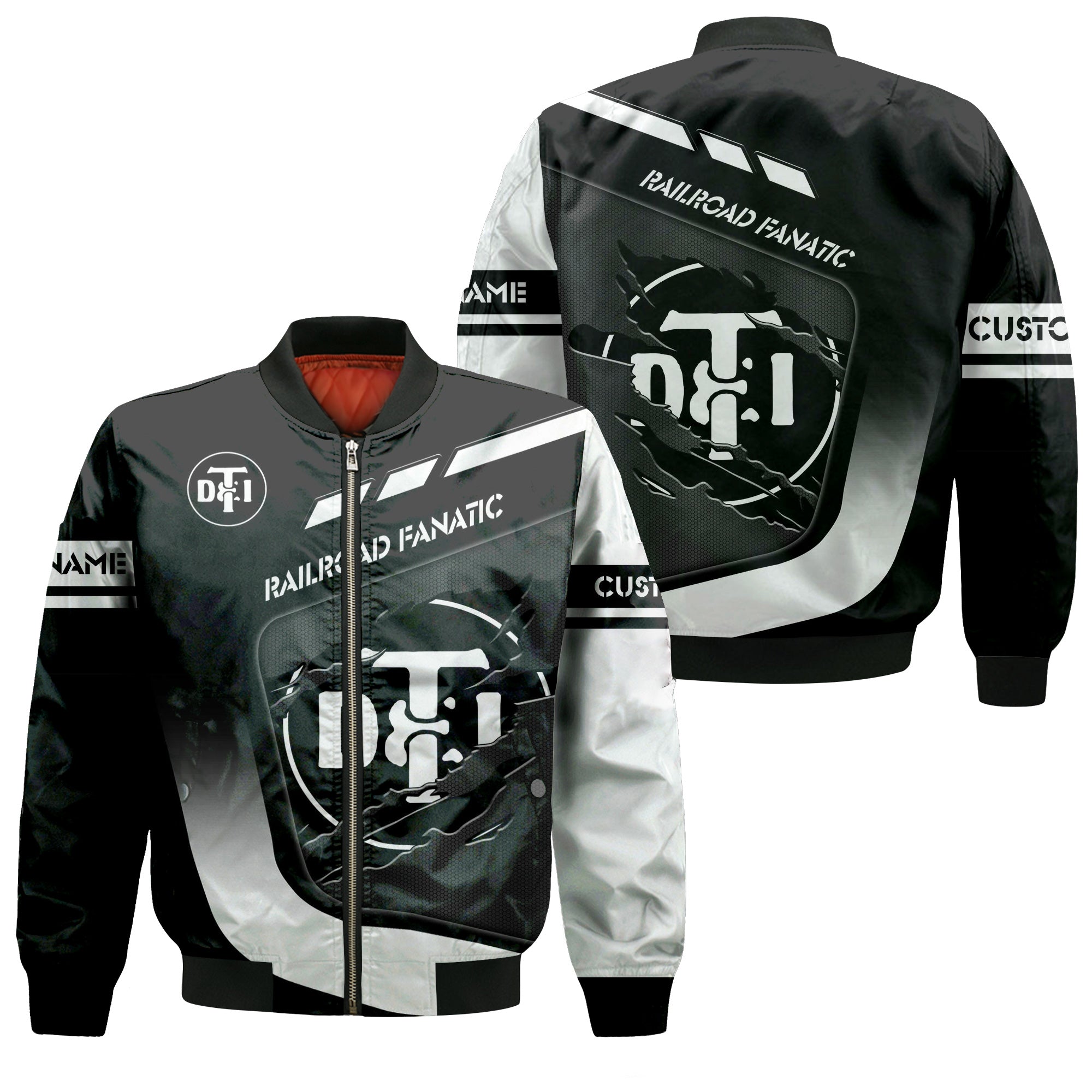 Railspirit Personalized Detroit Toledo And Ironton Railroad Bomber Jacket Ripped Texture Style Train Jacket For Railroad Fanatic