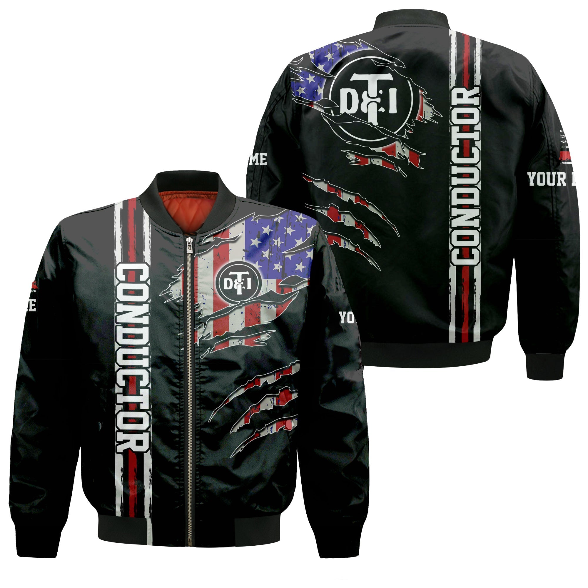 Railspirit Personalized Detroit Toledo And Ironton Railroad Bomber Jacket USA Flag Claw Art with Custom Job Train Jacket