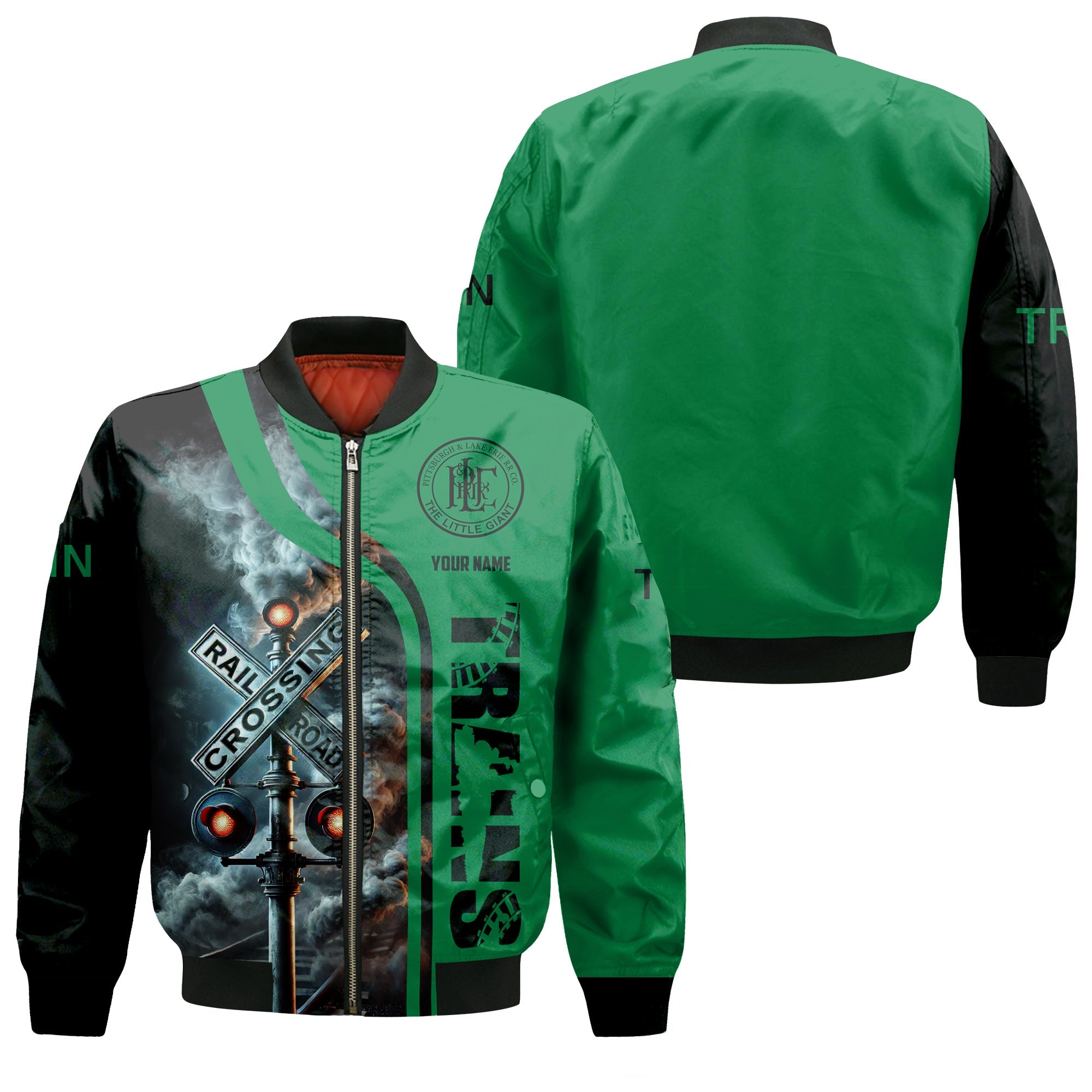 Railspirit Personalized Pittsburgh And Lake Erie Railroad Bomber Jacket Railroad Crossing Sign Train Bomber All Over Print