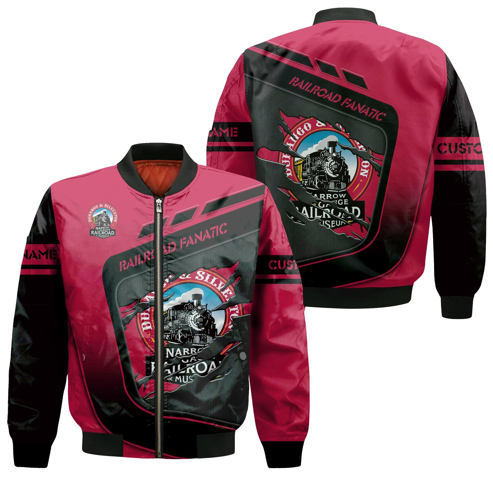 Railspirit Personalized Durango And Silverton Narrow Gauge Railroad Bomber Jacket Ripped Texture Style Train Jacket For Railroad Fanatic