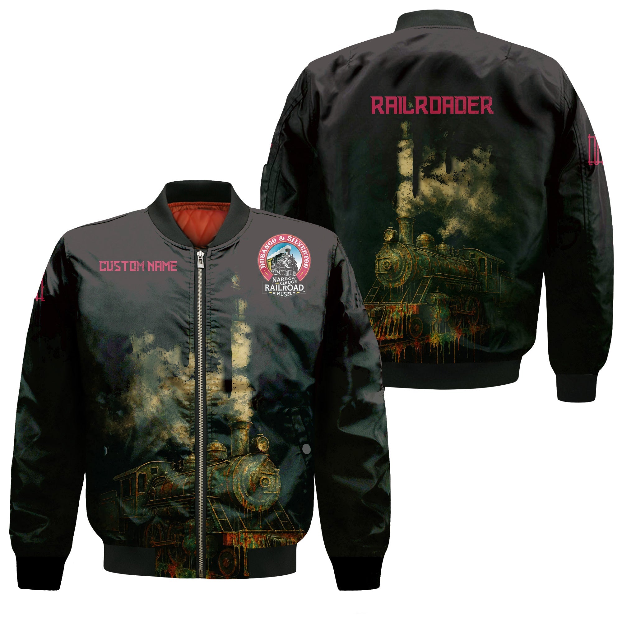 Railspirit Personalized Durango And Silverton Narrow Gauge Railroad Bomber Jacket Vintage Train Art Style Bomber For Locomotive Fans