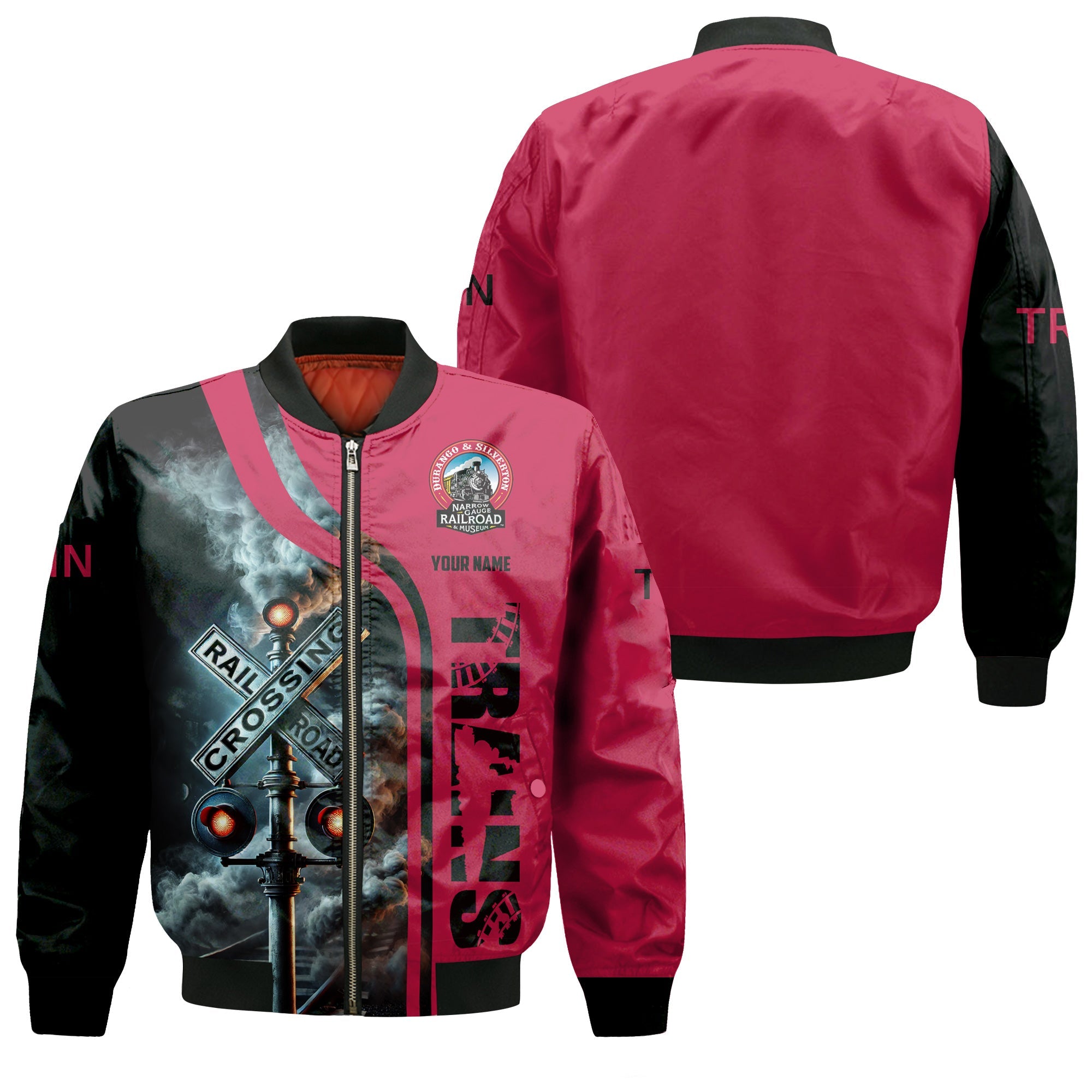 Railspirit Personalized Durango And Silverton Narrow Gauge Railroad Bomber Jacket Railroad Crossing Sign Train Bomber All Over Print