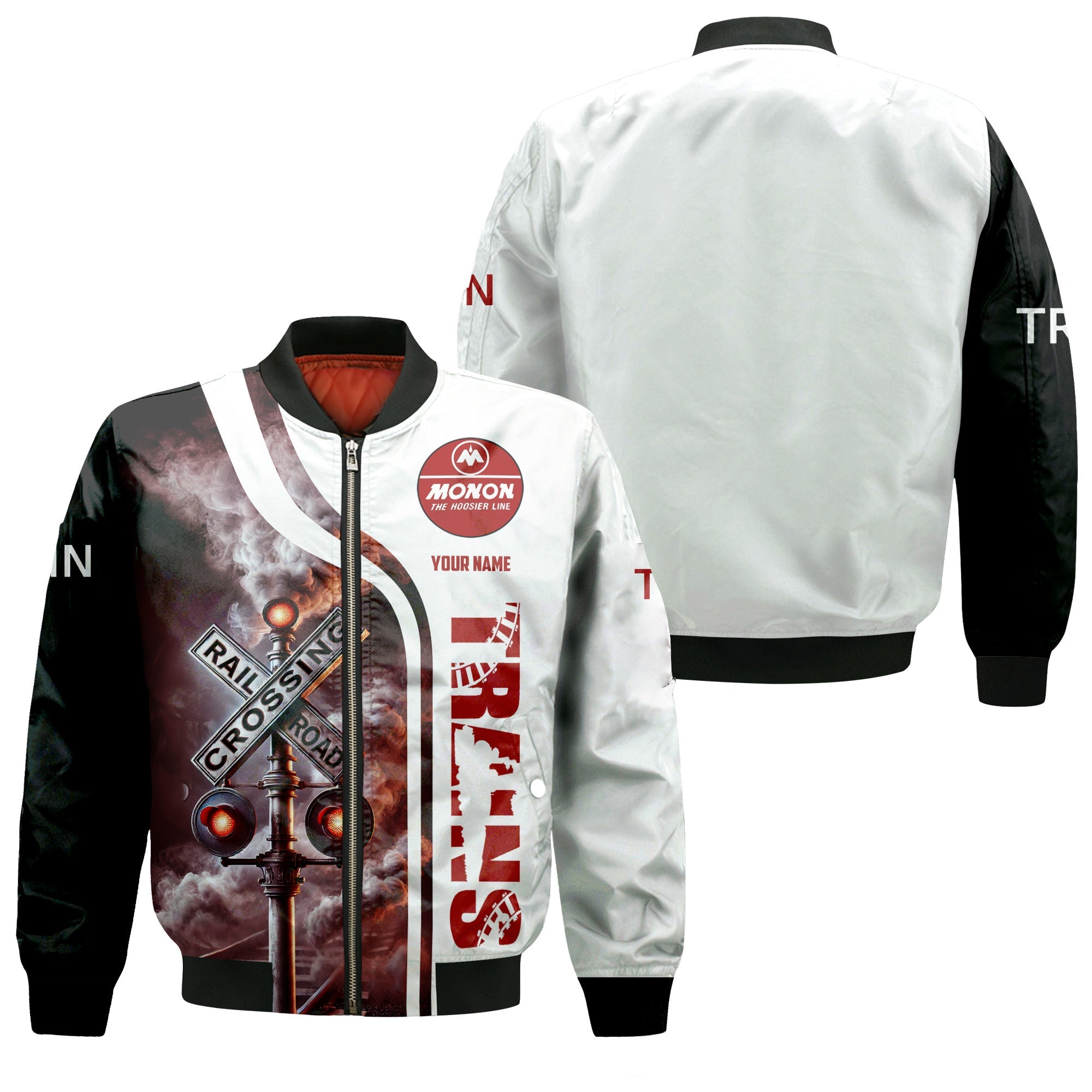 Railspirit Personalized Monon Railroad Bomber Jacket Railroad Crossing Sign Train Bomber All Over Print