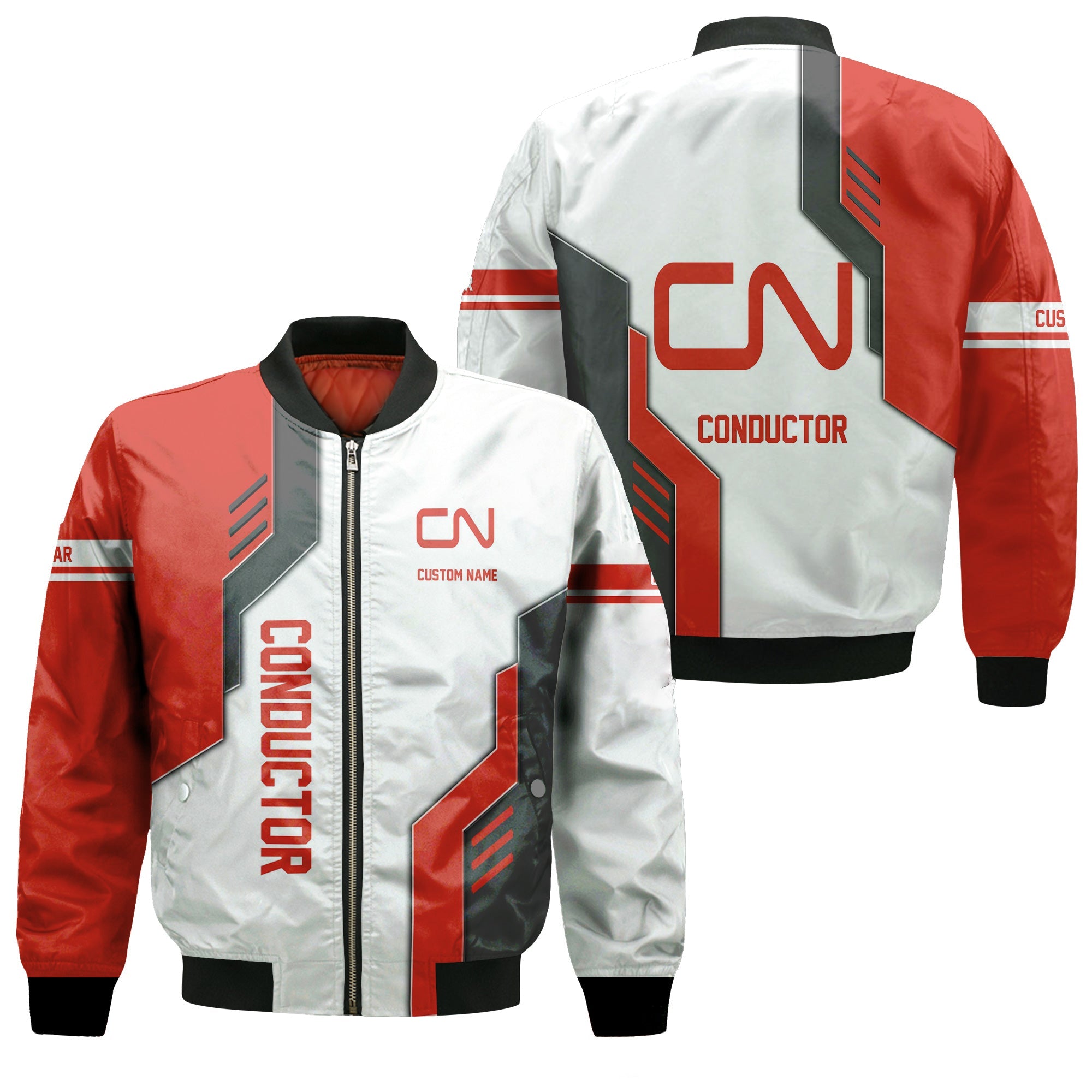 Railspirit Personalized Canadian National Railroad Bomber Jacket Unique Railway Style with Custom Job Train Jacket