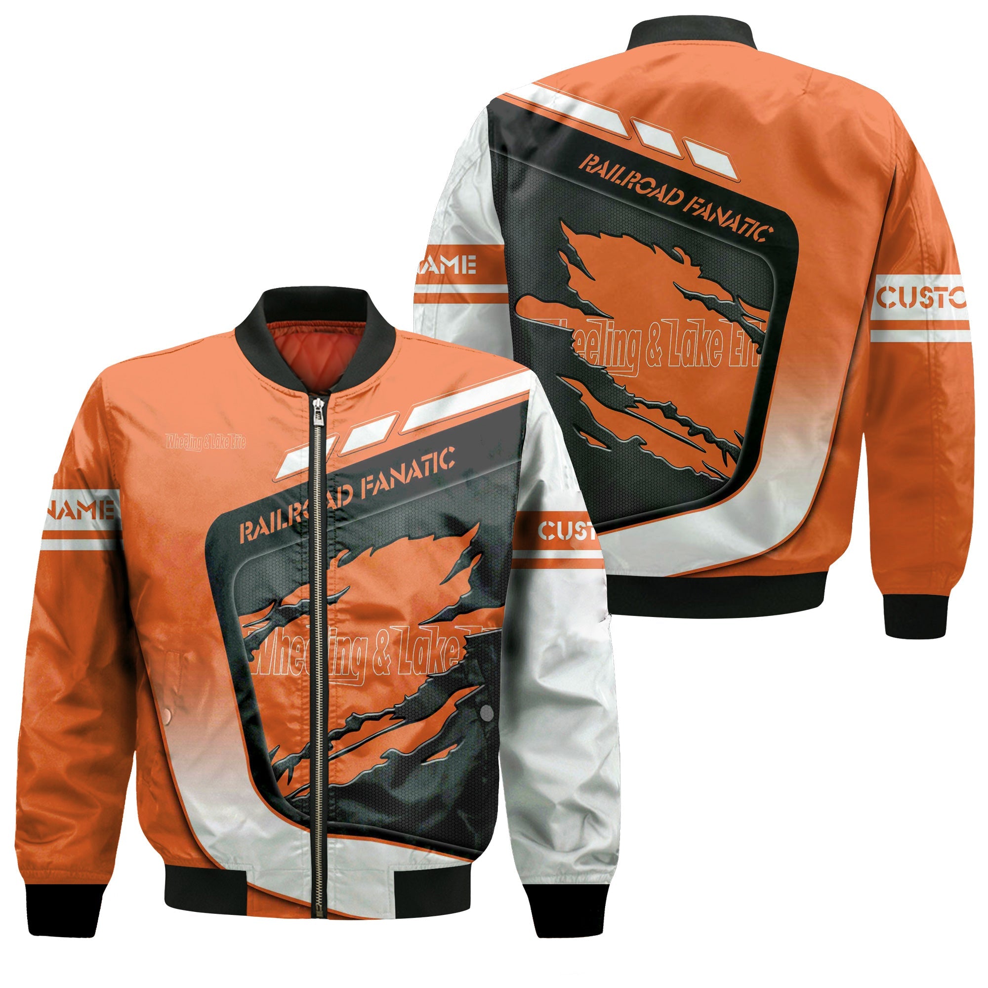 Railspirit Personalized Wheeling And Lake Erie Railroad Bomber Jacket Ripped Texture Style Train Jacket For Railroad Fanatic
