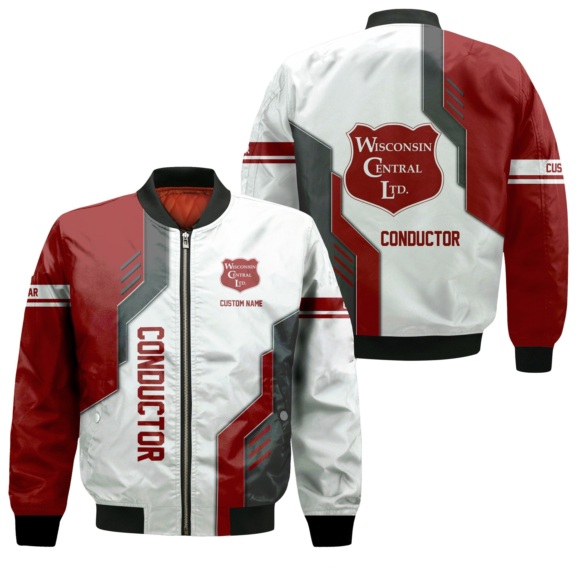 Railspirit Personalized Wisconsin Central Ltd Railroad Bomber Jacket Unique Railway Style with Custom Job Train Jacket