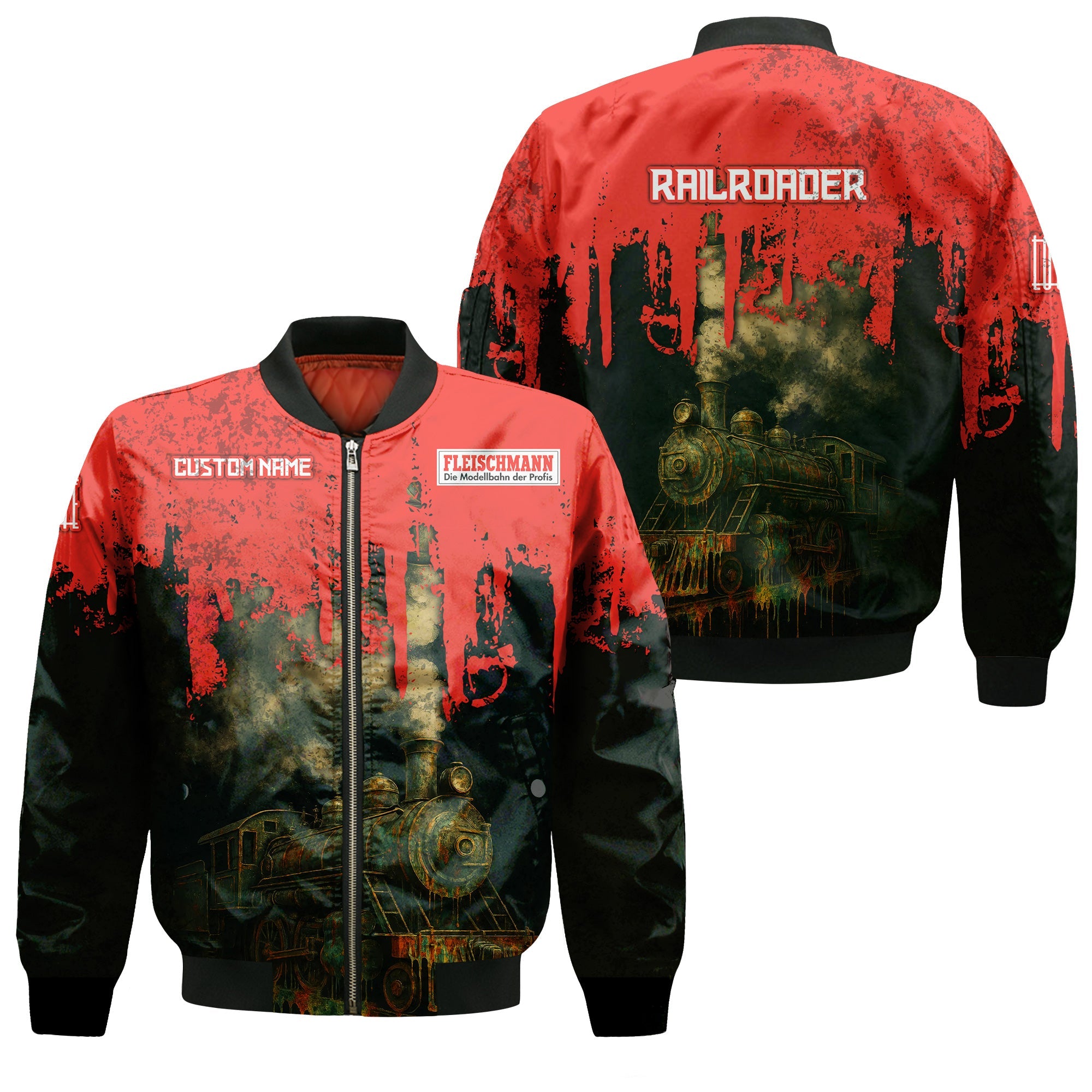 Railspirit Personalized Fleischmann And Western Railroad Bomber Jacket Vintage Train Art Style Bomber For Locomotive Fans
