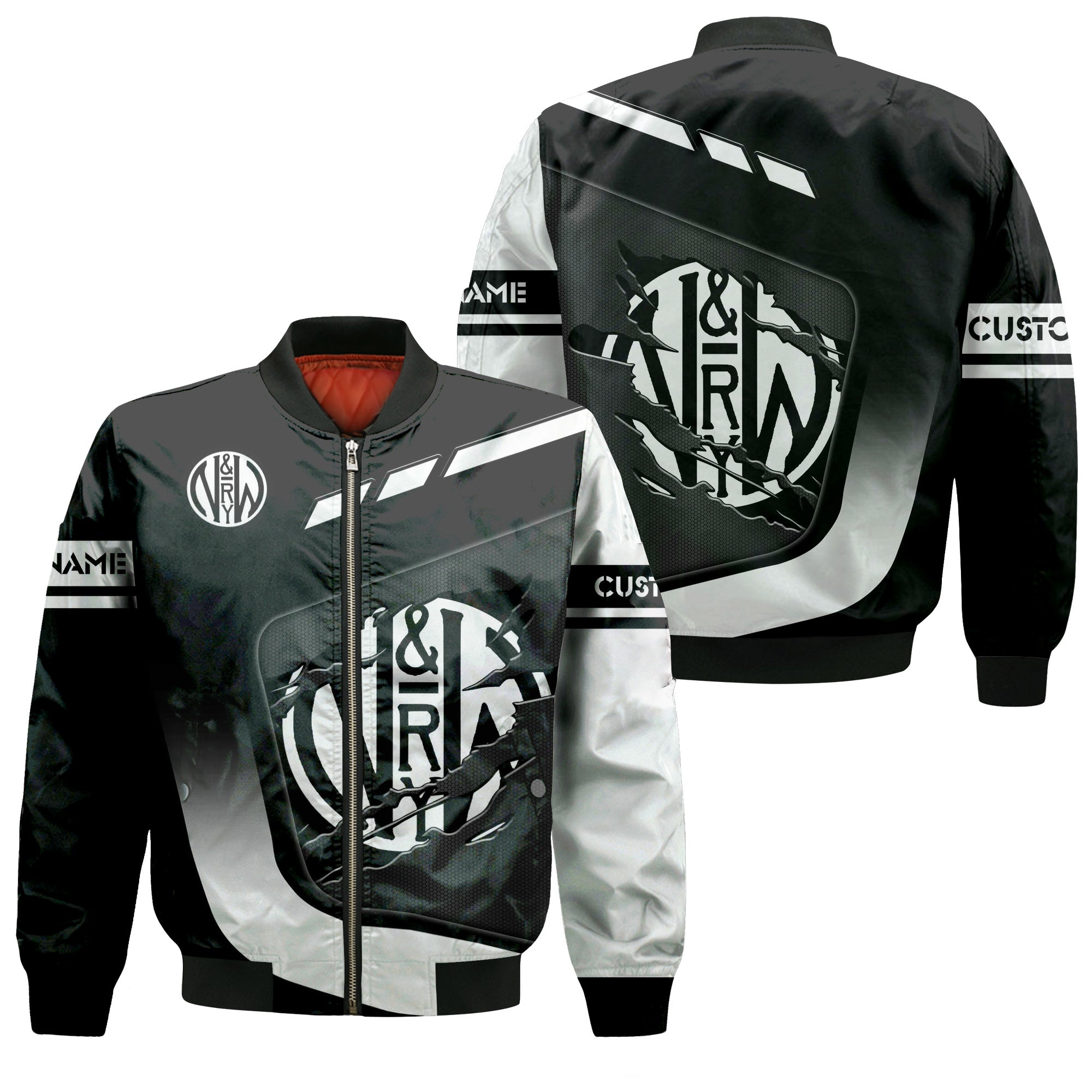 Railspirit Personalized Norfolk and Western Railway Bomber Jacket Ripped Texture Style N&W Train Jacket For Railroad Fanatic