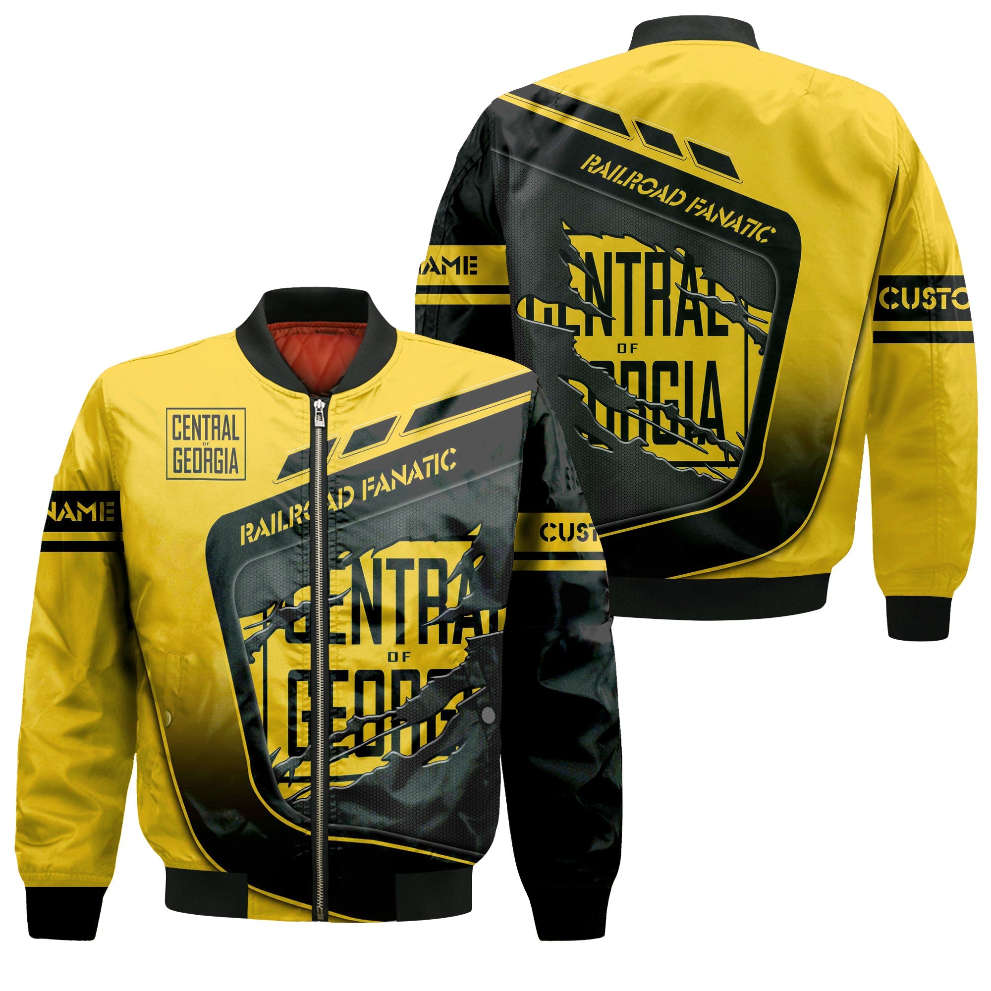 Railspirit Personalized Central of Georgia Railway Bomber Jacket Ripped Texture Style Train Jacket For Railroad Fanatic