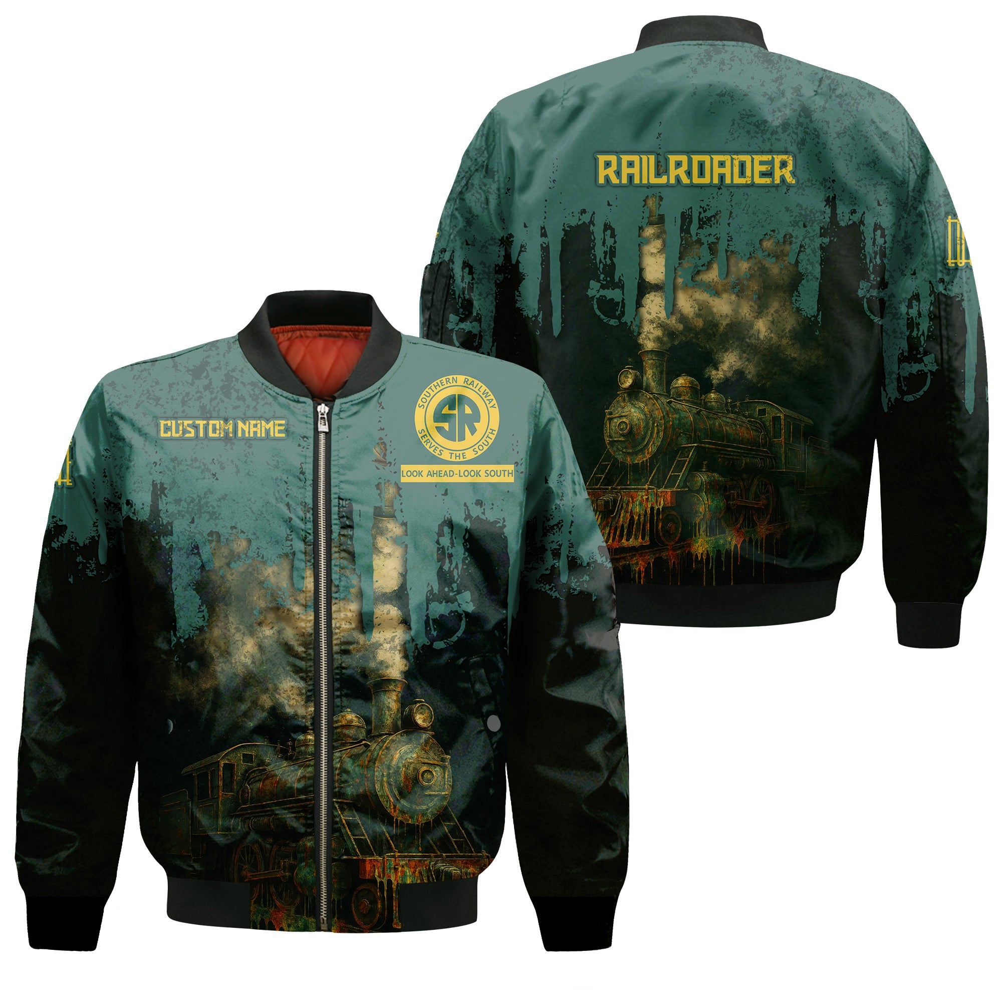 Railspirit Personalized Southern Railway U.S Bomber Jacket Vintage Train Art Style SOU Bomber For Locomotive Fans