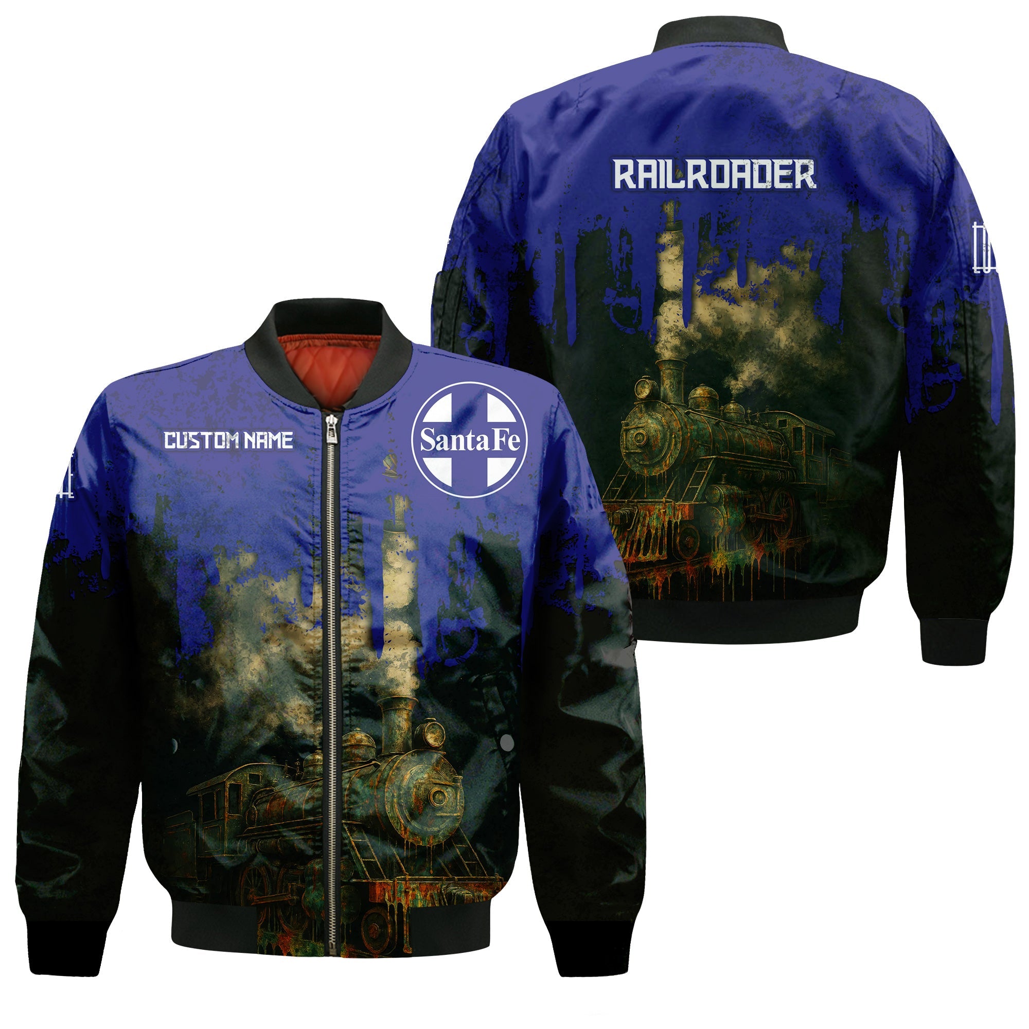Railspirit Personalized Santa Fe ATSF Railway Bomber Jacket Vintage Train Art Style Atchison, Topeka and Santa Fe Bomber For Locomotive Fans
