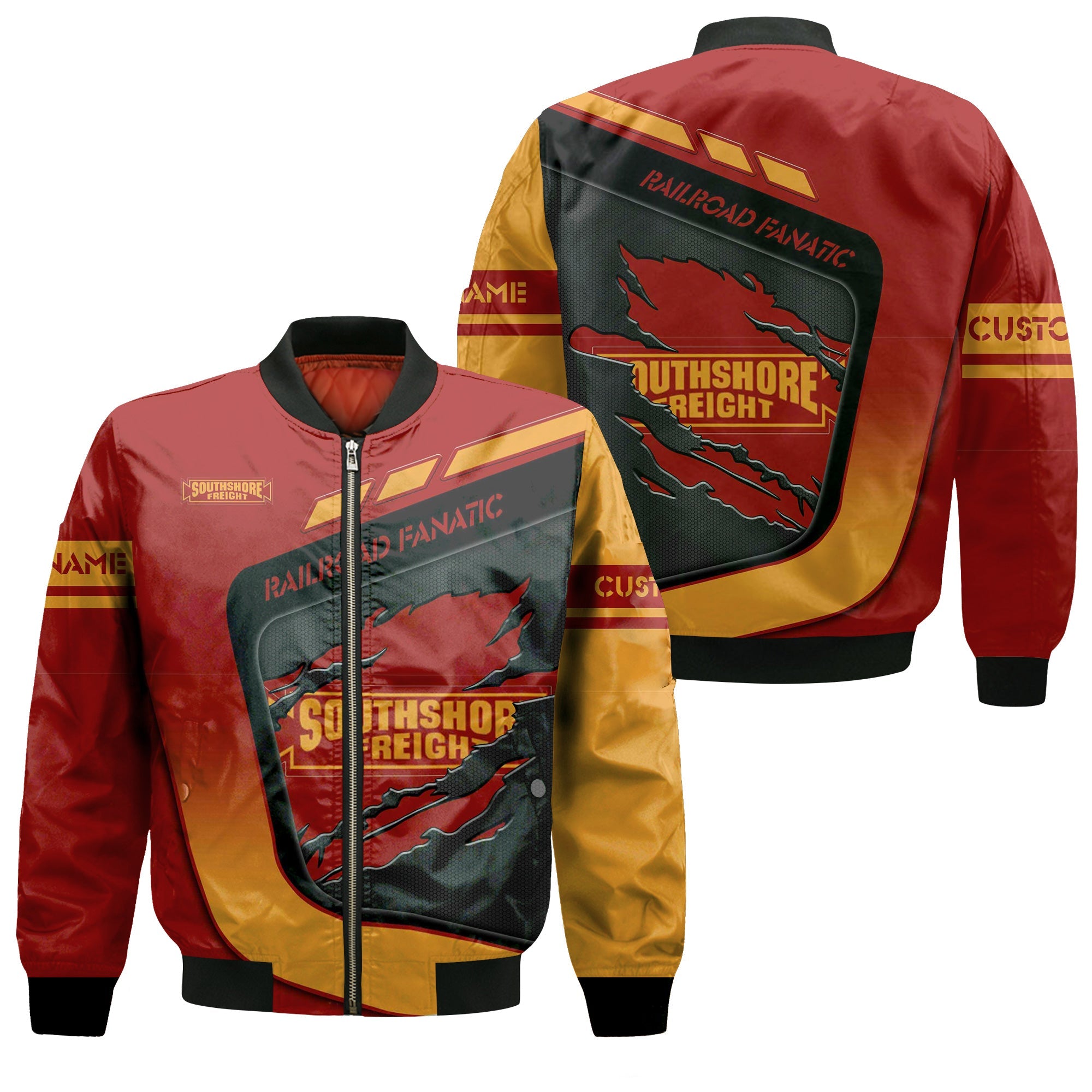 Railspirit Personalized Chicago South Shore and South Bend Railroad Bomber Jacket Ripped Texture Style Train Jacket For Railroad Fanatic