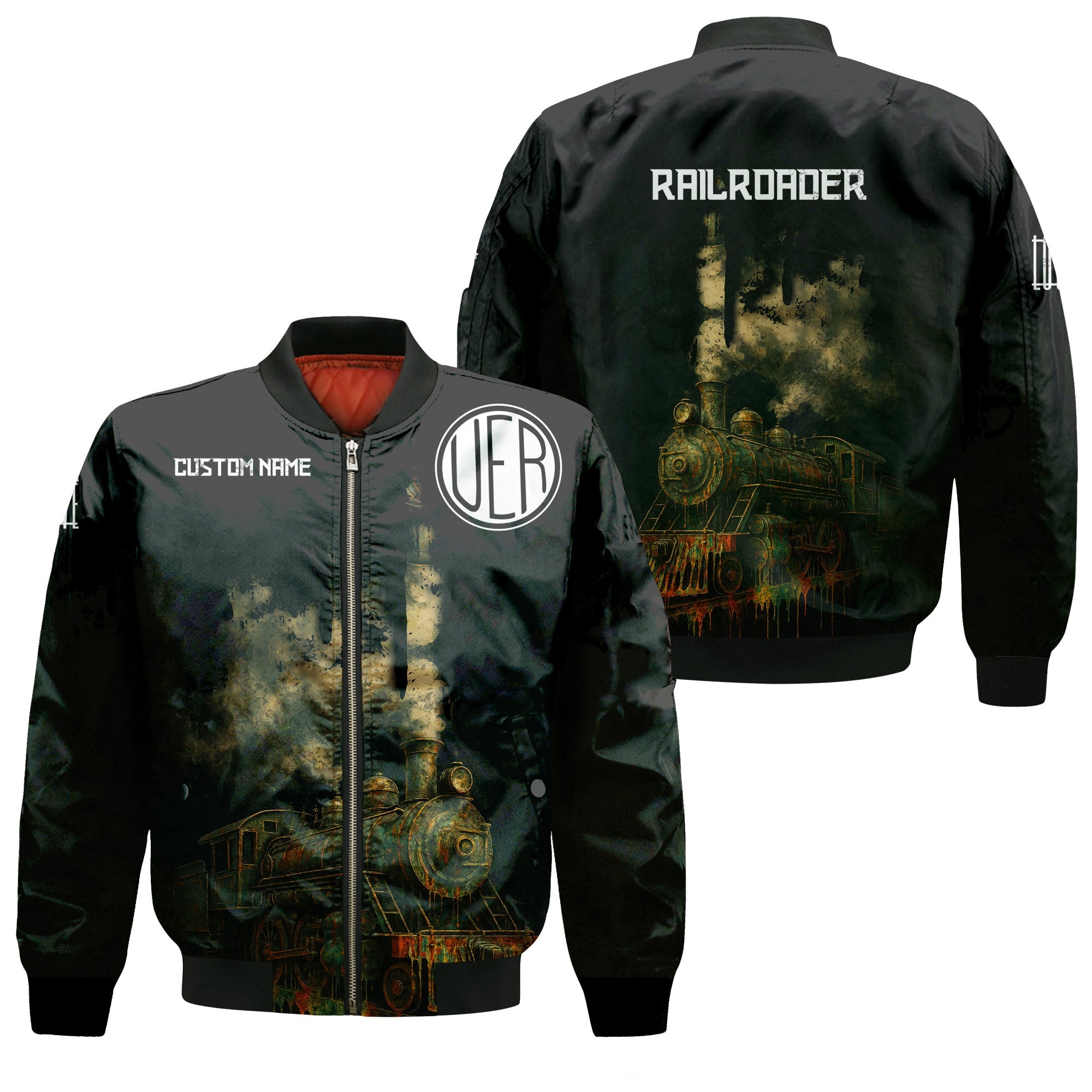 Railspirit Personalized Union Electric Railway Bomber Jacket Vintage Train Art Style Bomber For Locomotive Fans