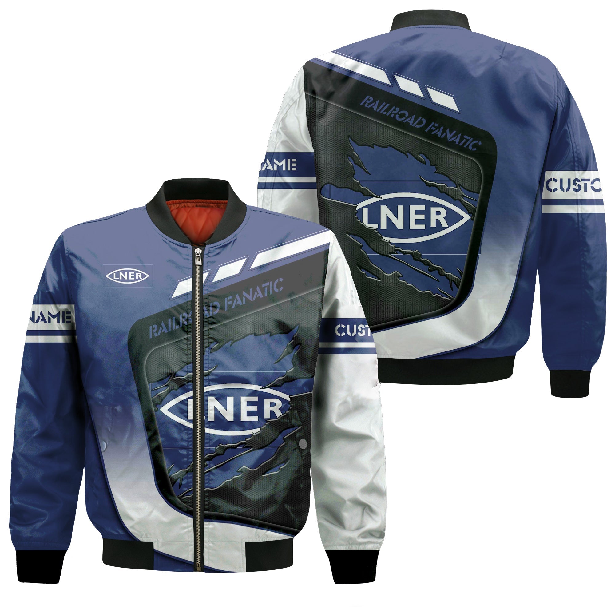 Railspirit Personalized London and North Eastern Railway Bomber Jacket Ripped Texture Style Train Jacket For Railroad Fanatic