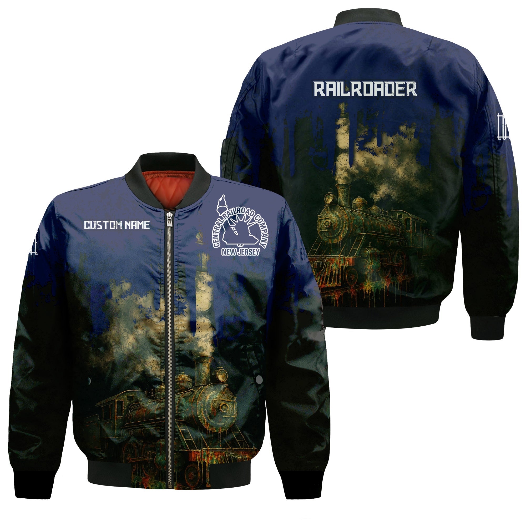 Railspirit Personalized Jersey Central Railroad Bomber Jacket Vintage Train Art Style CNJ Bomber For Locomotive Fans