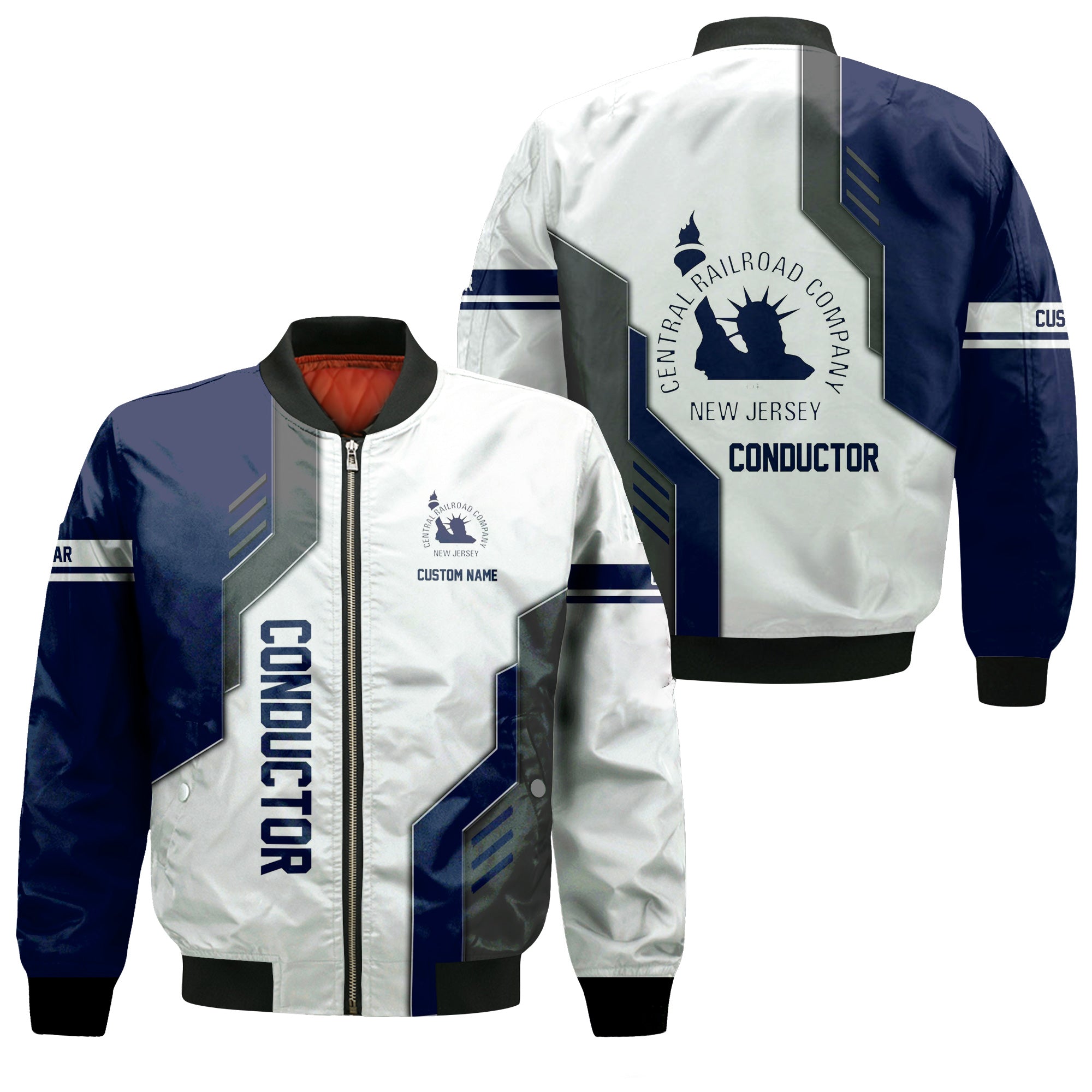 Railspirit Personalized Jersey Central Railroad Bomber Jacket Unique Railway Style with Custom Job CNJ Train Jacket