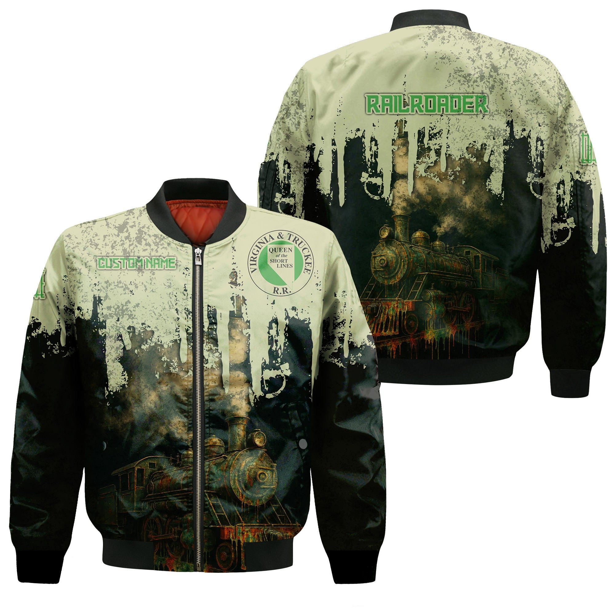 Railspirit Personalized Virginia & Truckee Railroad Bomber Jacket Vintage Train Art Style Bomber For Locomotive Fans