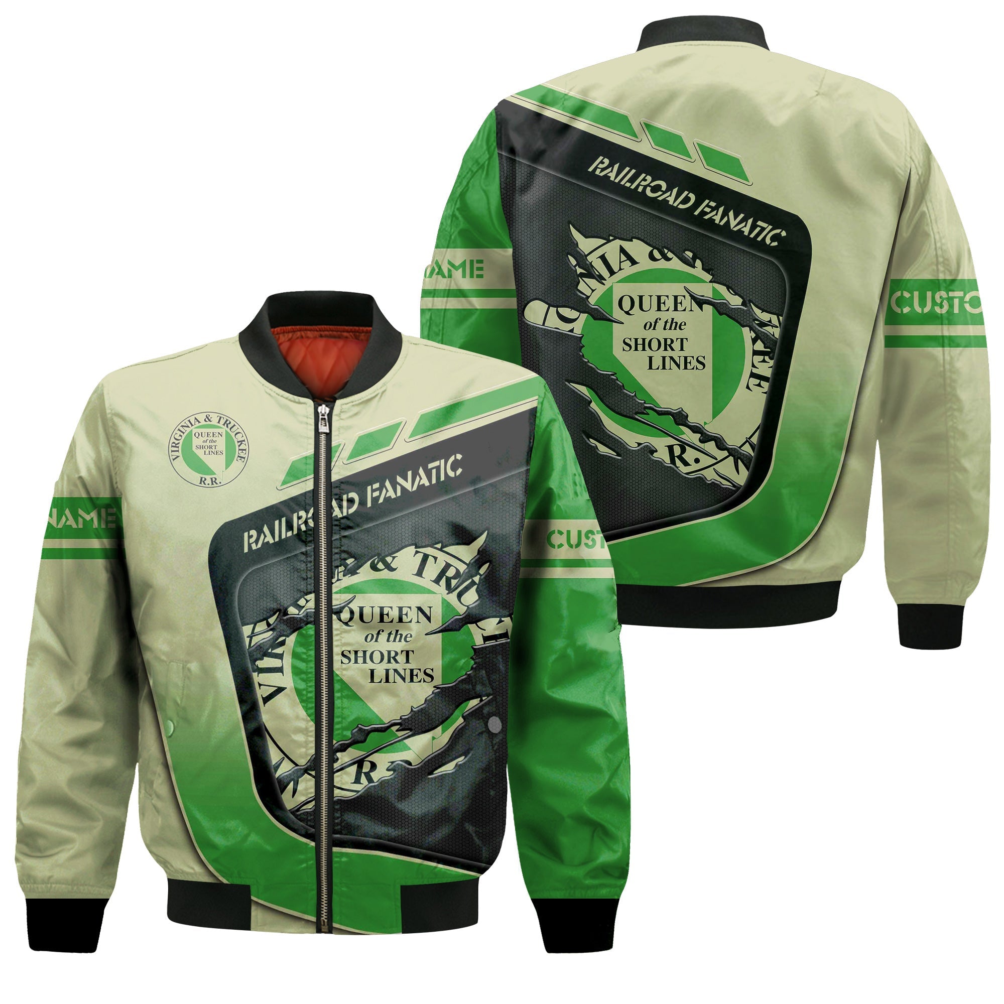 Railspirit Personalized Virginia & Truckee Railroad Bomber Jacket Ripped Texture Style Train Jacket For Railroad Fanatic