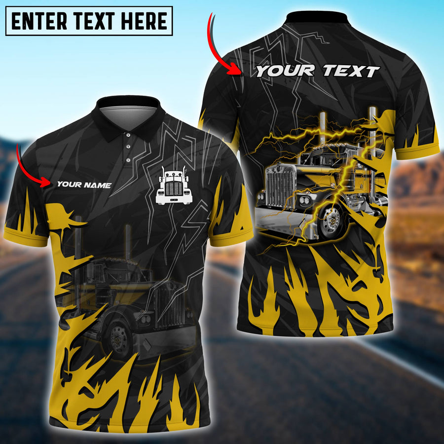 Personalized Name Lasfour Truck Lighting Multicolor 3D Polo Shirt For Truck Driver, Idea Gift Shirt