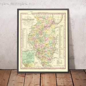 Old Map of Illinois by H. S. Tanner, 1836: Chicago, Aurora, Rockford, Joliet, Naperville, Roads, Railway, Canals