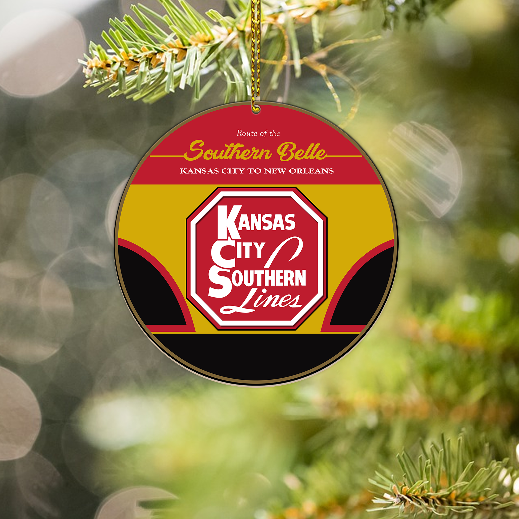 Kansas City Southern Railway Ornament, Retro Railroad Logo Christmas Decoration, Vintage Railway Gift for Fans