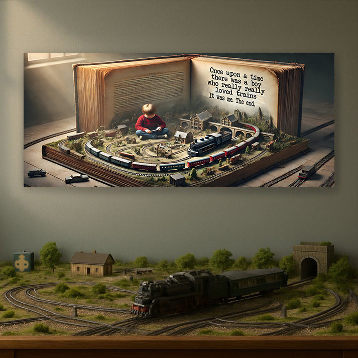 Railspirit Long Tail Canvas Gift For Him Magical Train Journey in a Storybook Model Railway Room Home Decor
