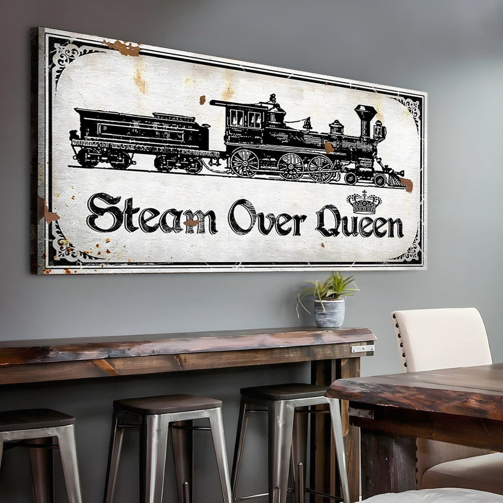 Railspirit Vintage Long Tail Canvas Steam Over Queen Rusty Home Decor for Train Lovers