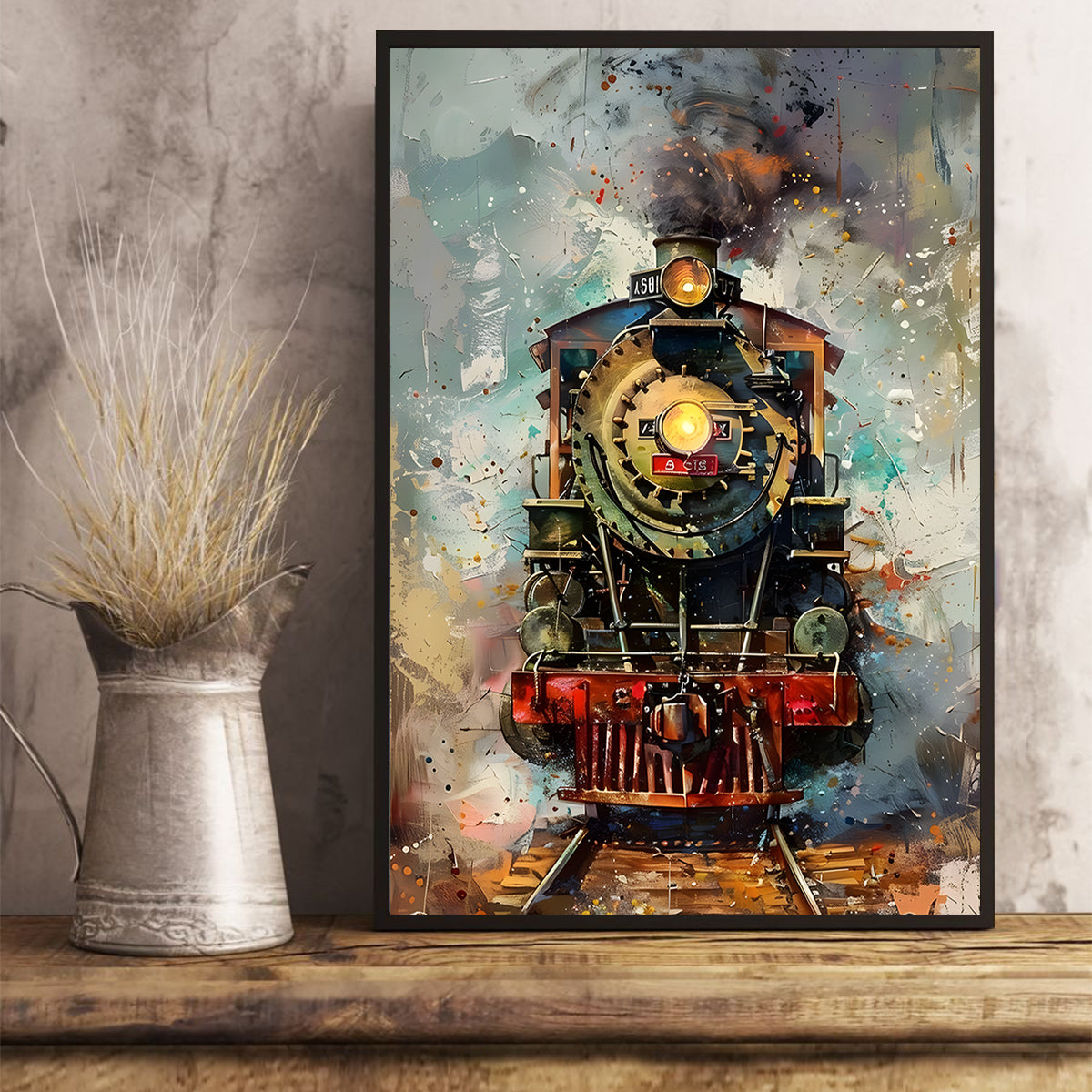 Railspirit Long Tail Canvas Vintage Locomotive Train Art Style Room Home Decor for Train Lovers