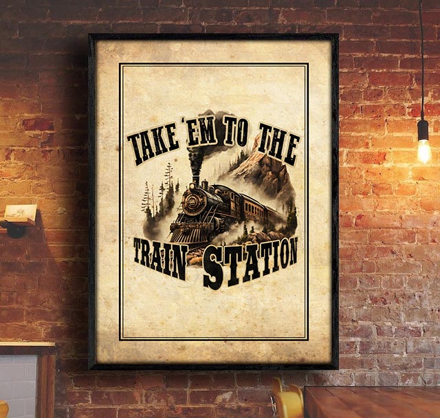 Railspirit Vintage Take'em to The Train Station Canvas Railroad Model Room Home Decor