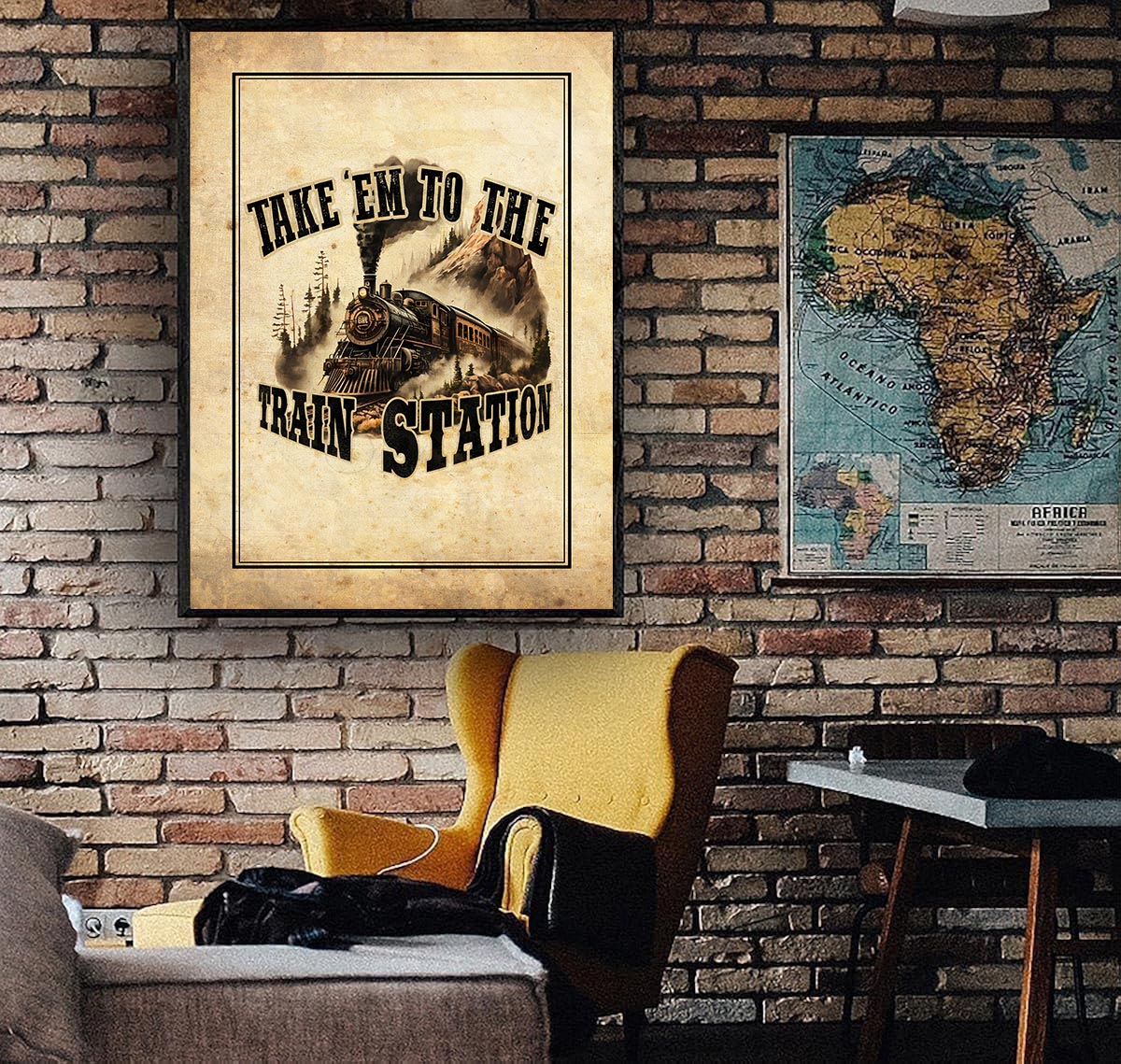 Railspirit Vintage Take'em to The Train Station Canvas Railroad Model Room Home Decor