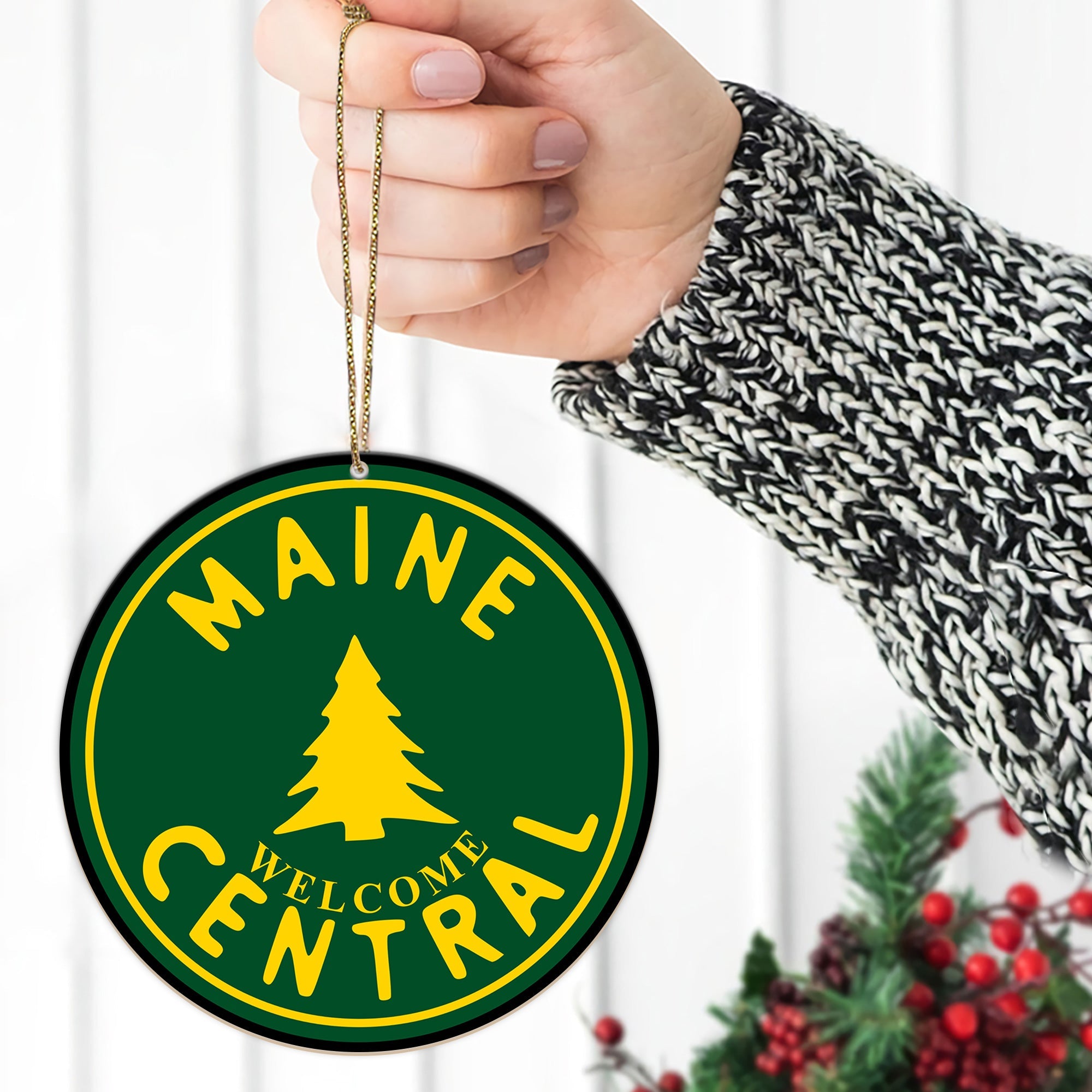 Maine Central Railroad Ornament, Vintage Train Logo Round Christmas Decoration, Retro Railway Gift for Collectors