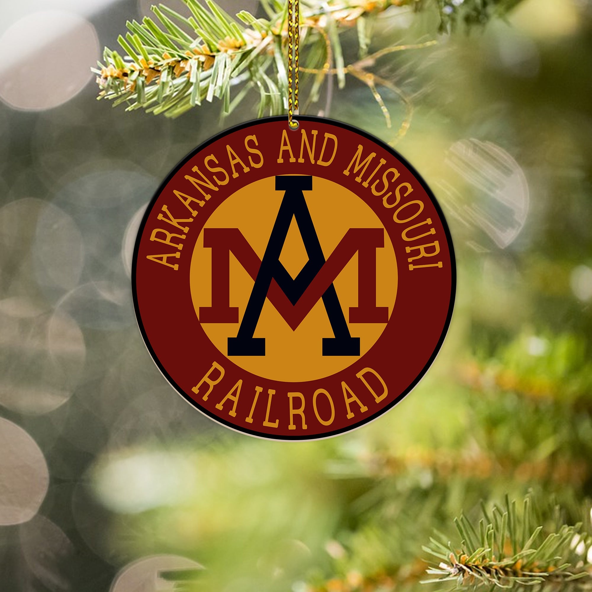 Arkansas and Missouri Railroad Ornament, Vintage Train Logo Round Christmas Tree Decoration, Retro Railway Gift Idea