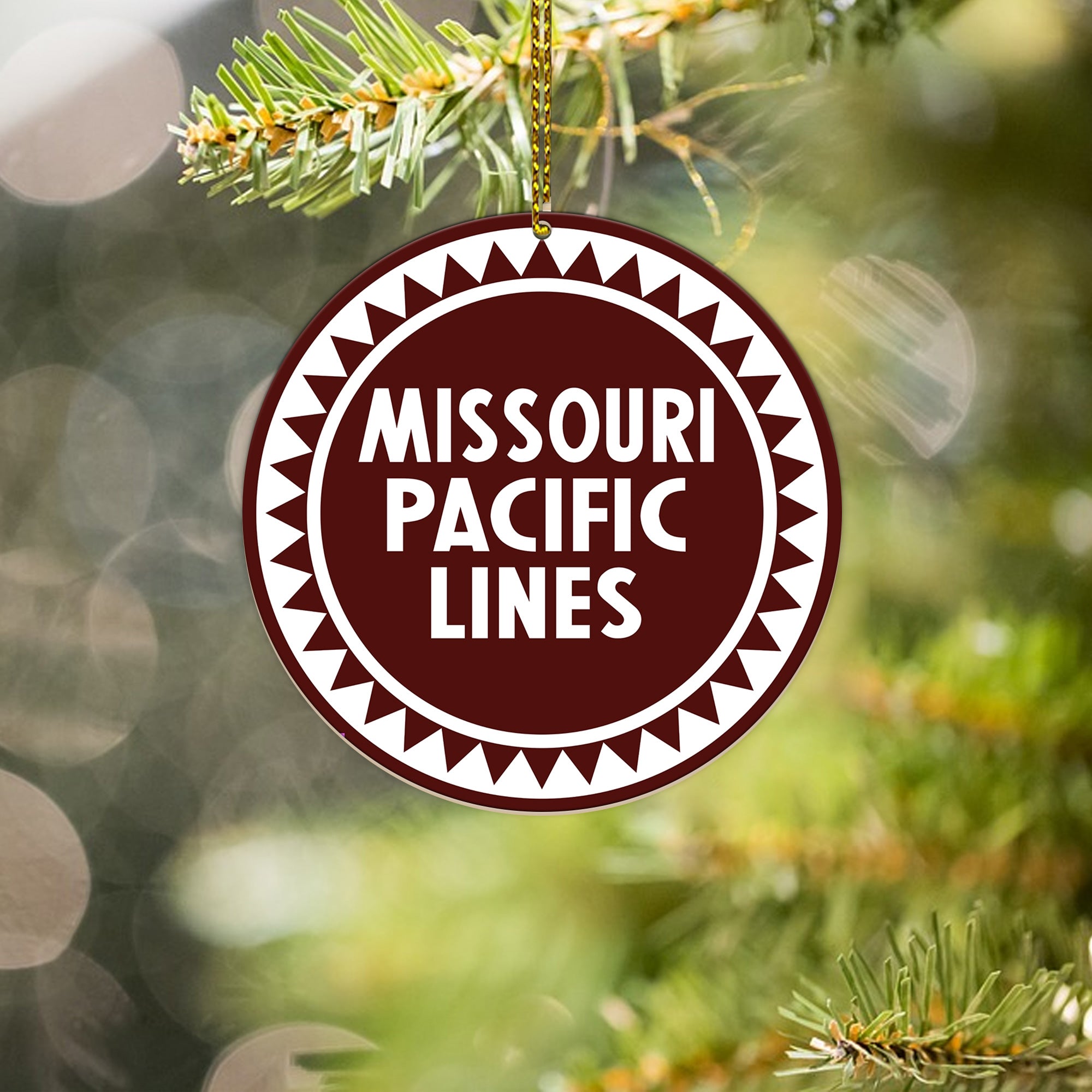 Missouri Pacific Lines Ornament, Vintage Train Logo Round Christmas Decoration, Retro Railway Gift for Train Lovers