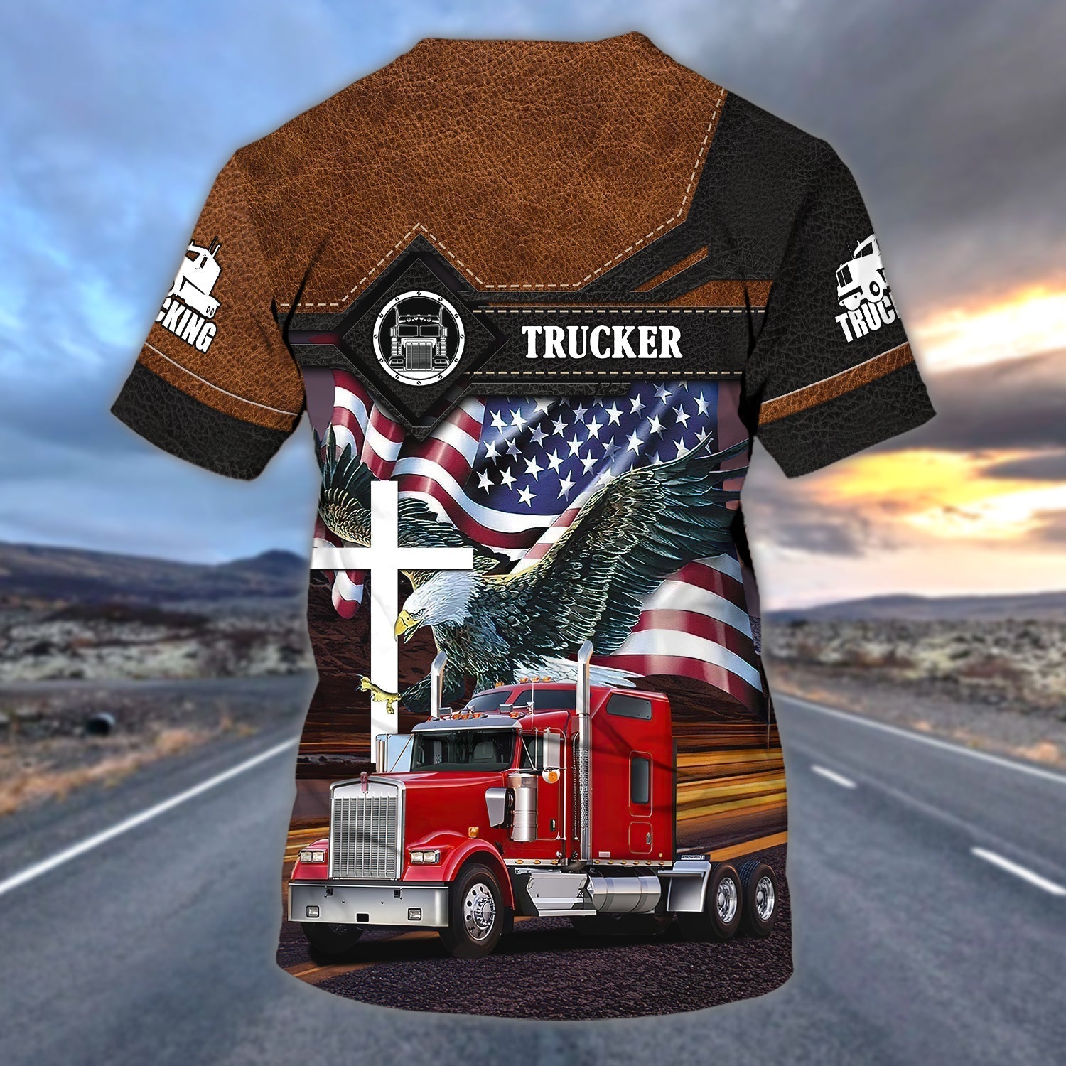 Personalized 3D Print Trucking Shirt, Eagle American Flag Pattern Shirt For A Truck Driver